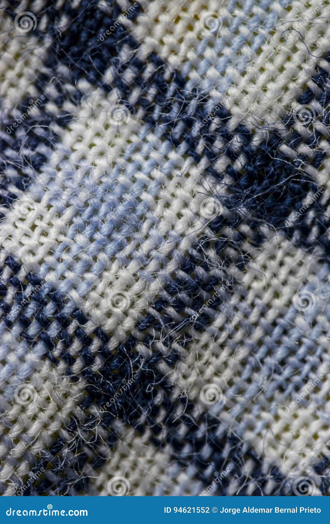 White and Blue Stitches Wool Textile Pattern Macro Stock Photo Image