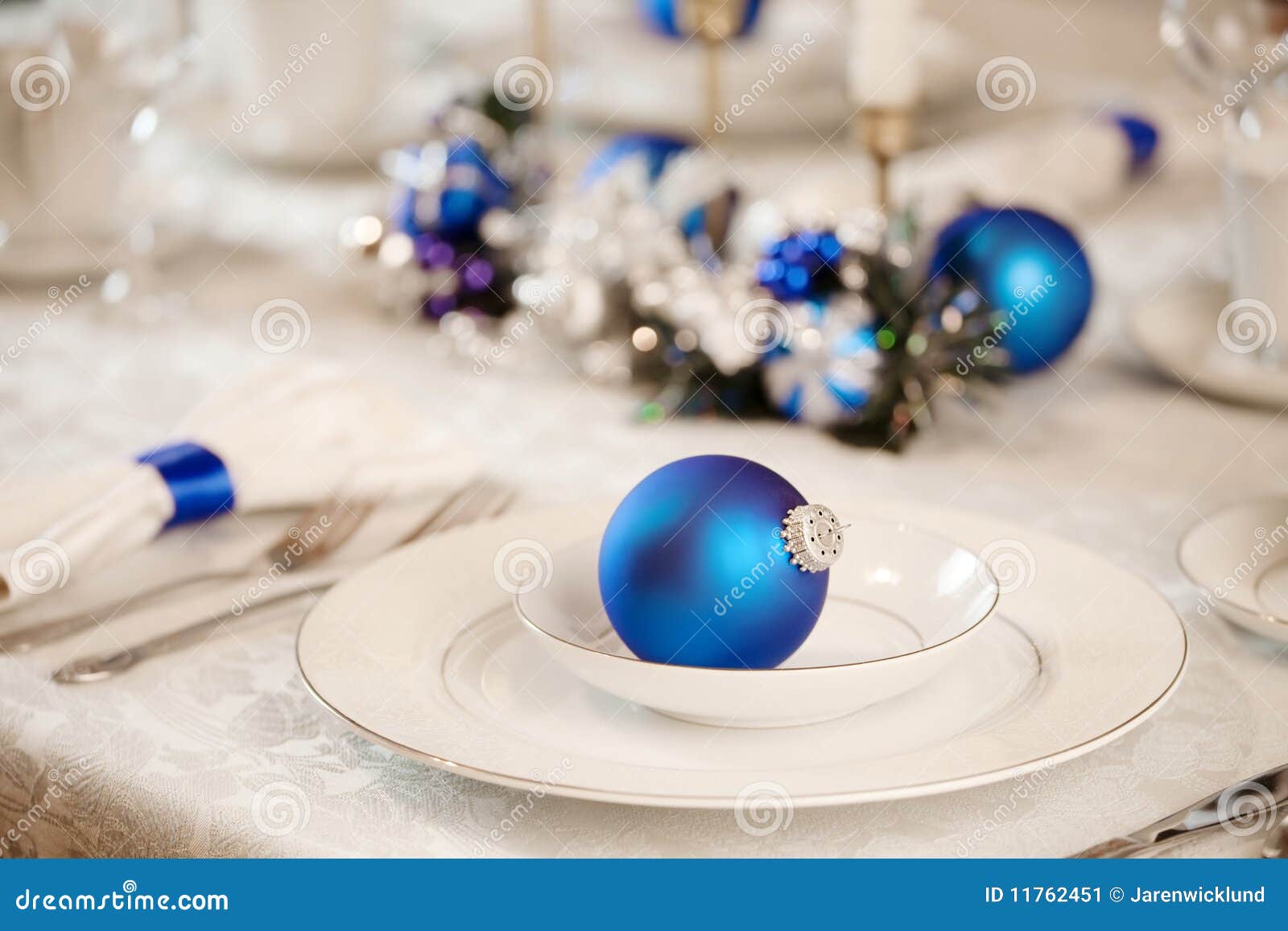 White and Blue Table Decorations Stock Image Image of ornaments