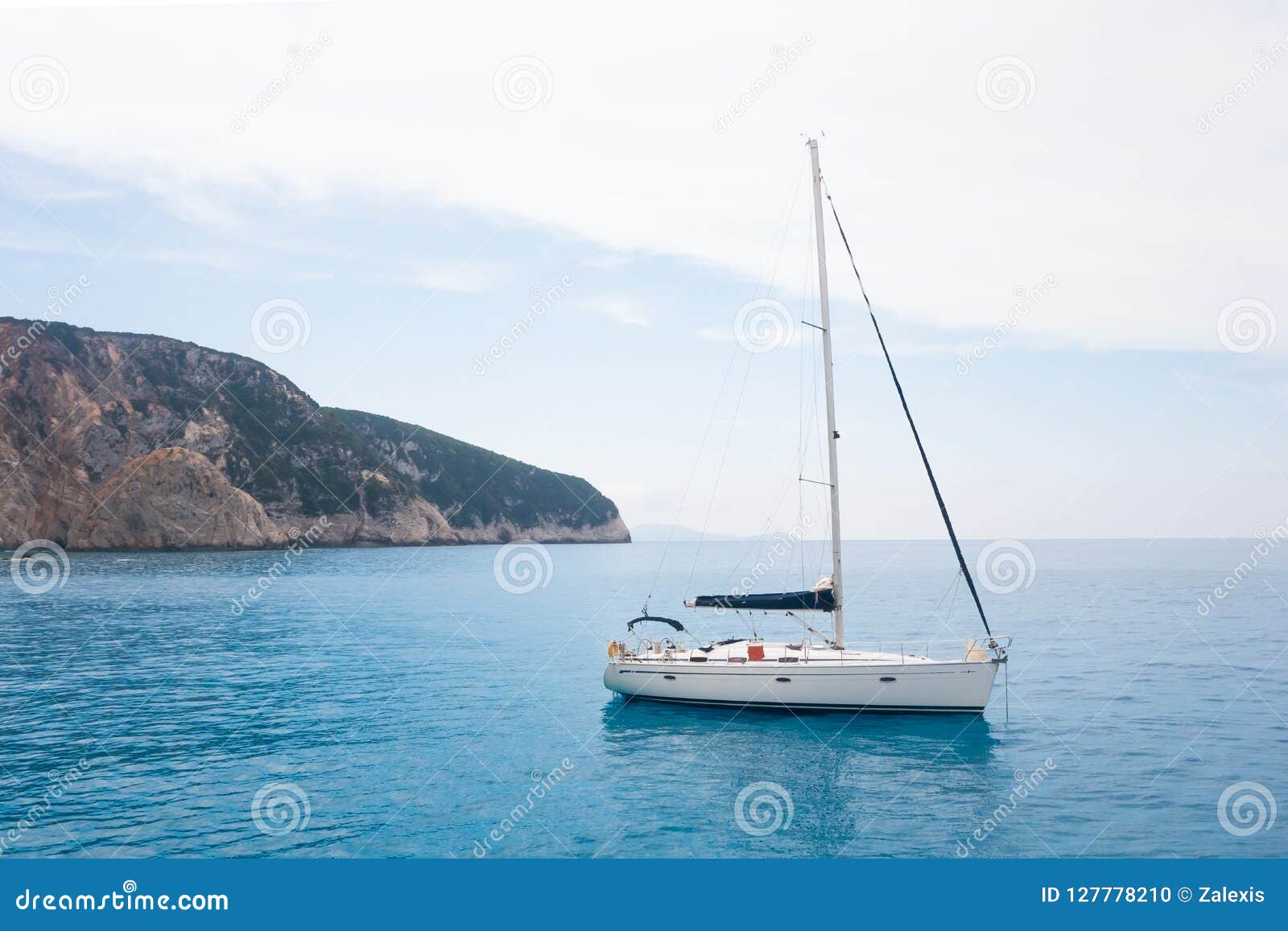 White Boat Sailing on the Blue Sea Coast Stock Photo Image of lefkada, shore 127778210