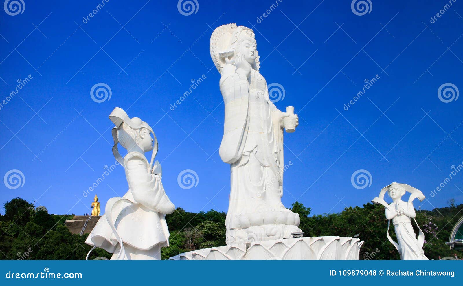 white bodhisattva guan yin statue in hat yai municipal park, hat yai, songkhla, thailand