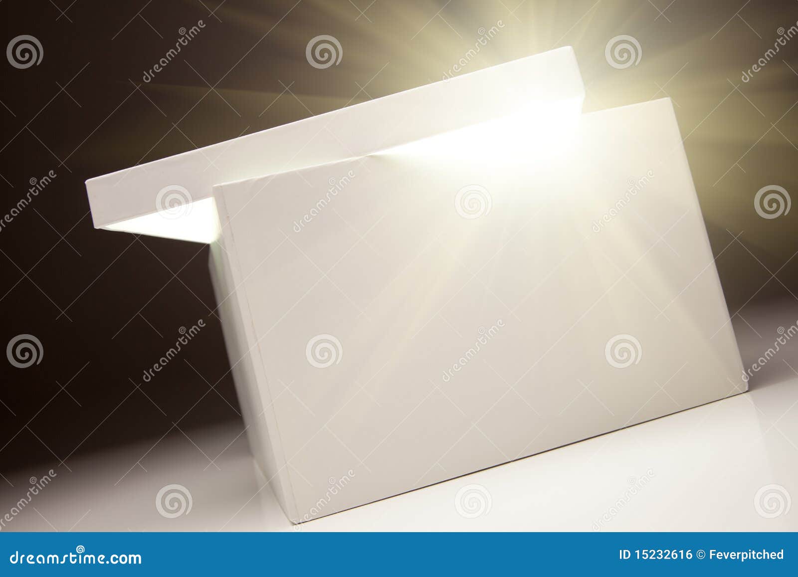 white box with lid revealing something very bright