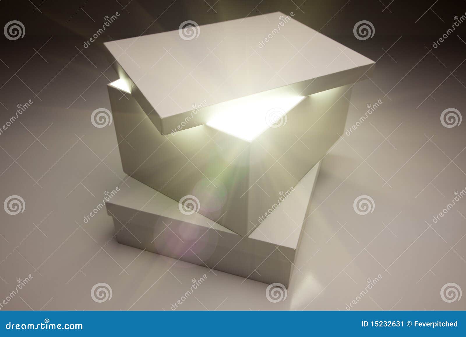 white box with lid revealing something very bright