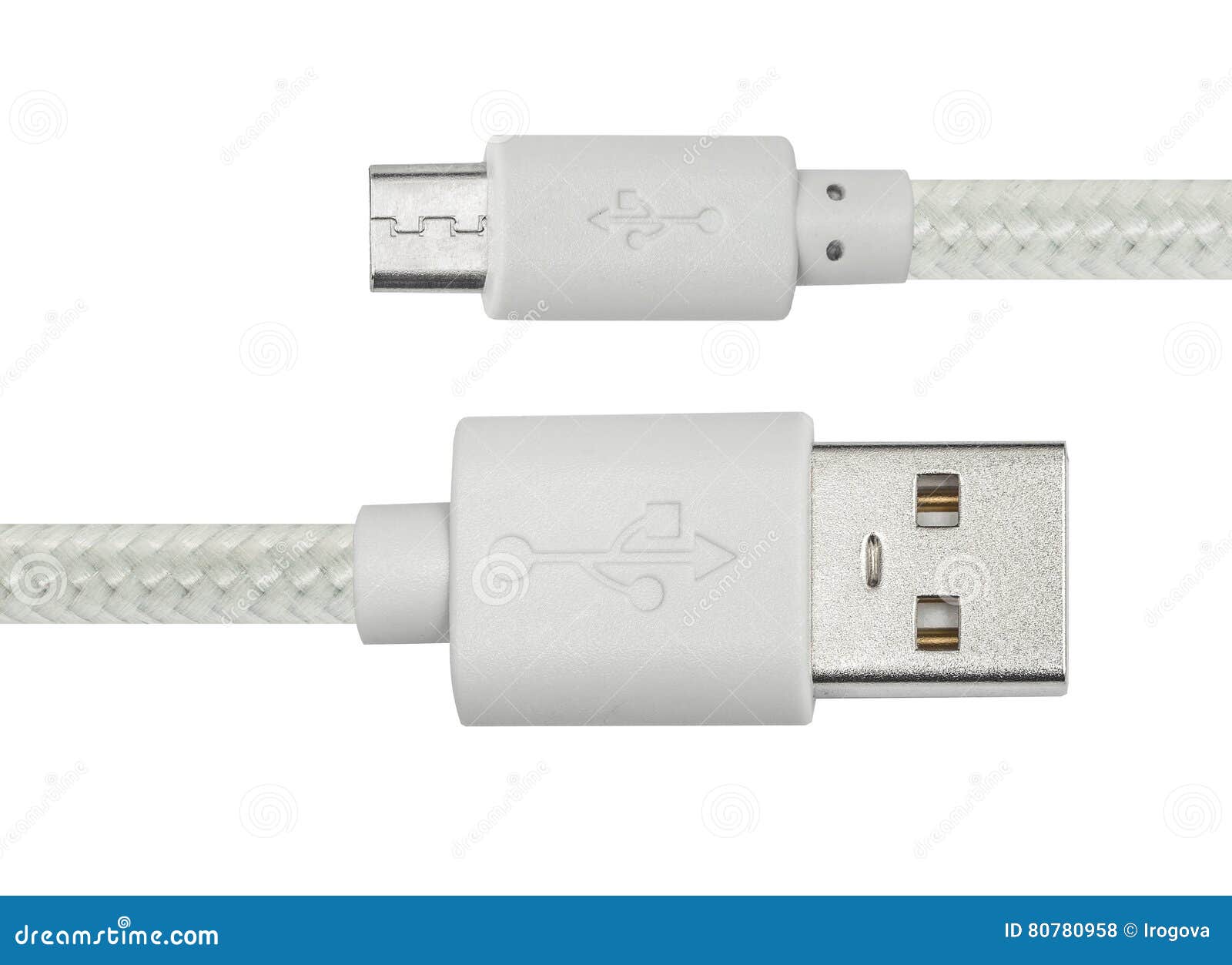 White Braided Wire Usb To Miniusb Cable Stock Photo Image of black