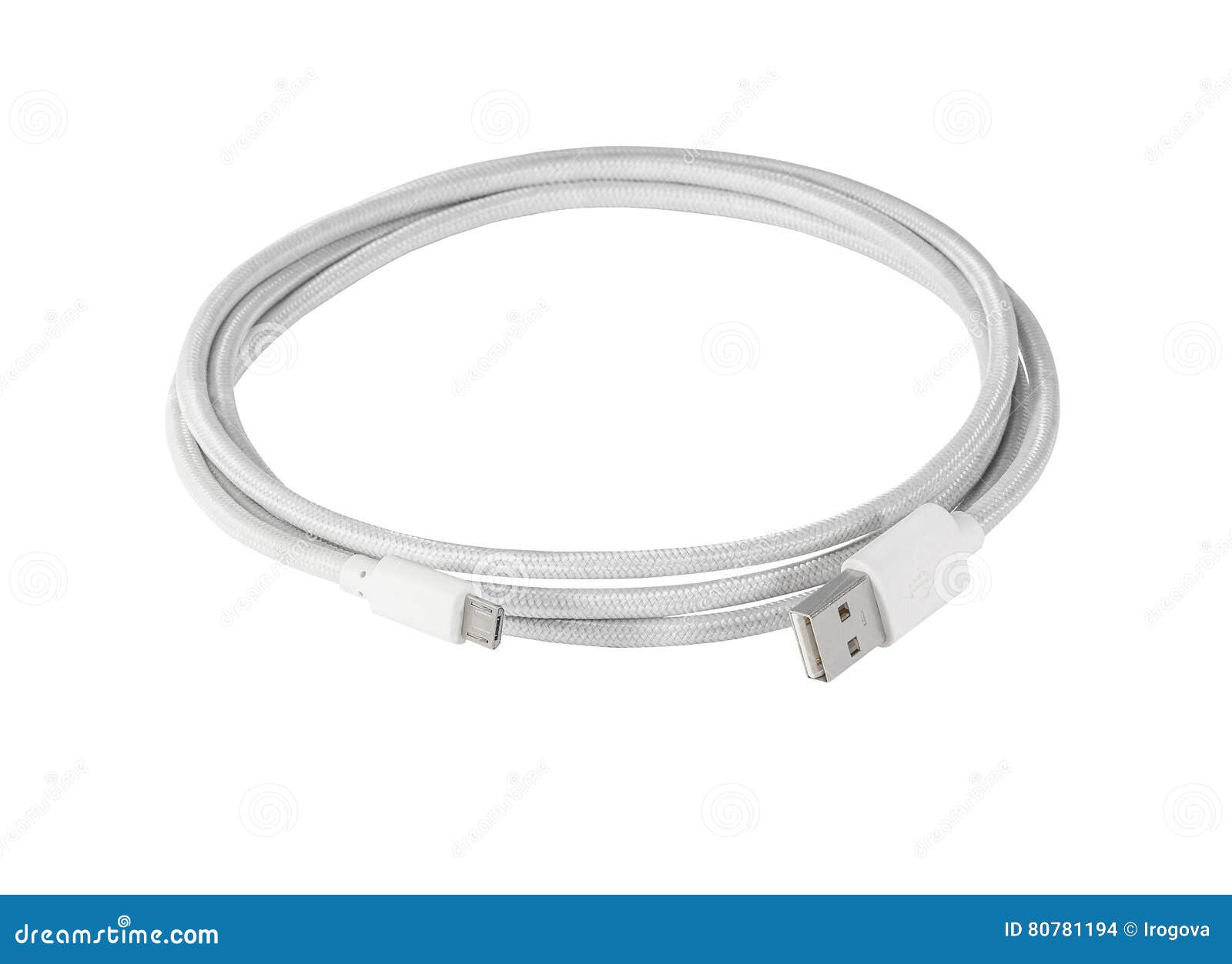 White Braided Wire Usb To Miniusb Cable Stock Photo Image of