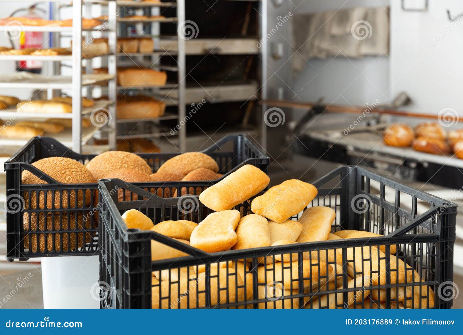 White Bread in Black Baking Box in Bakery Stock Image Image of baked