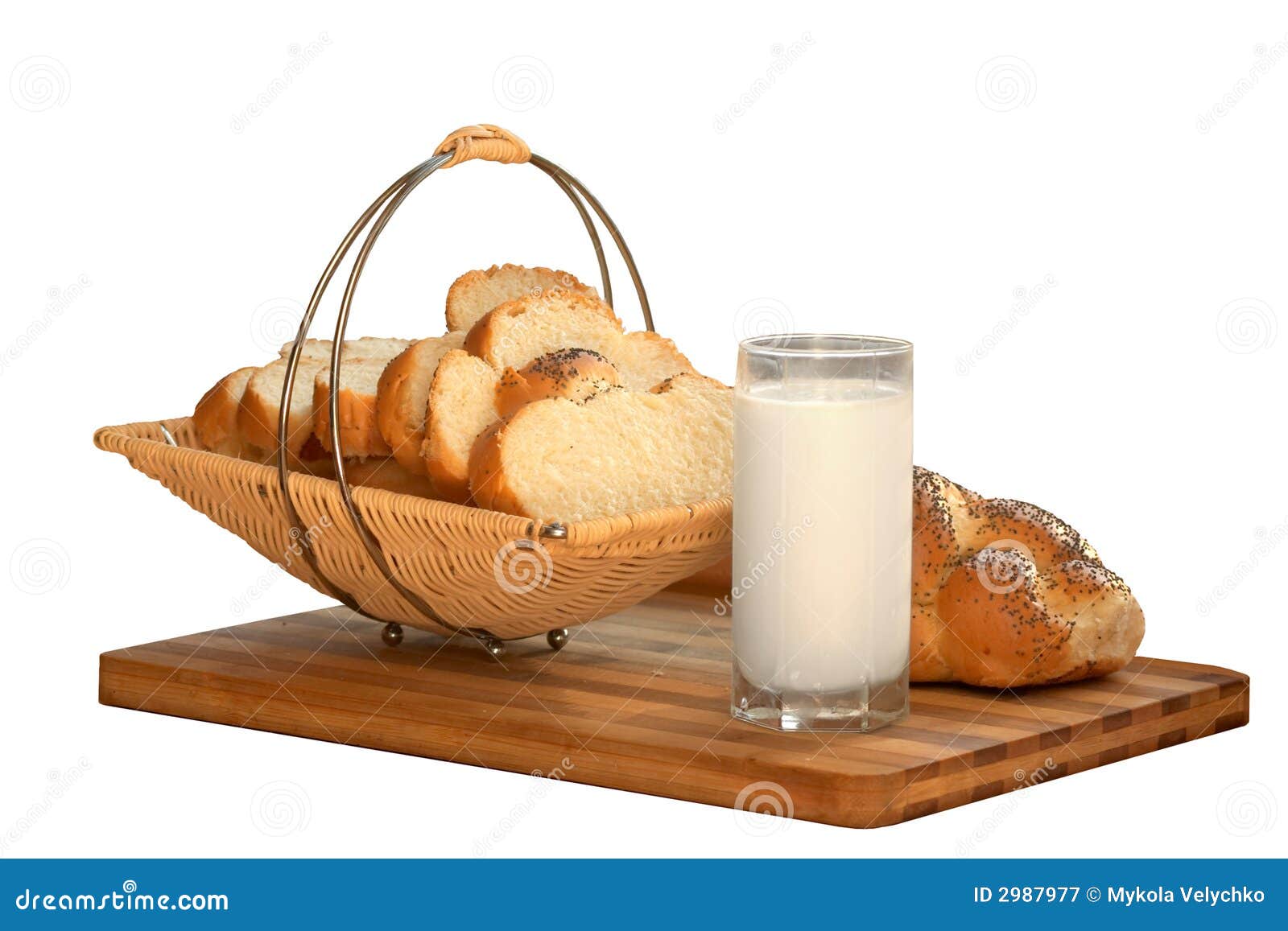 kitchen table covered with bread and milk