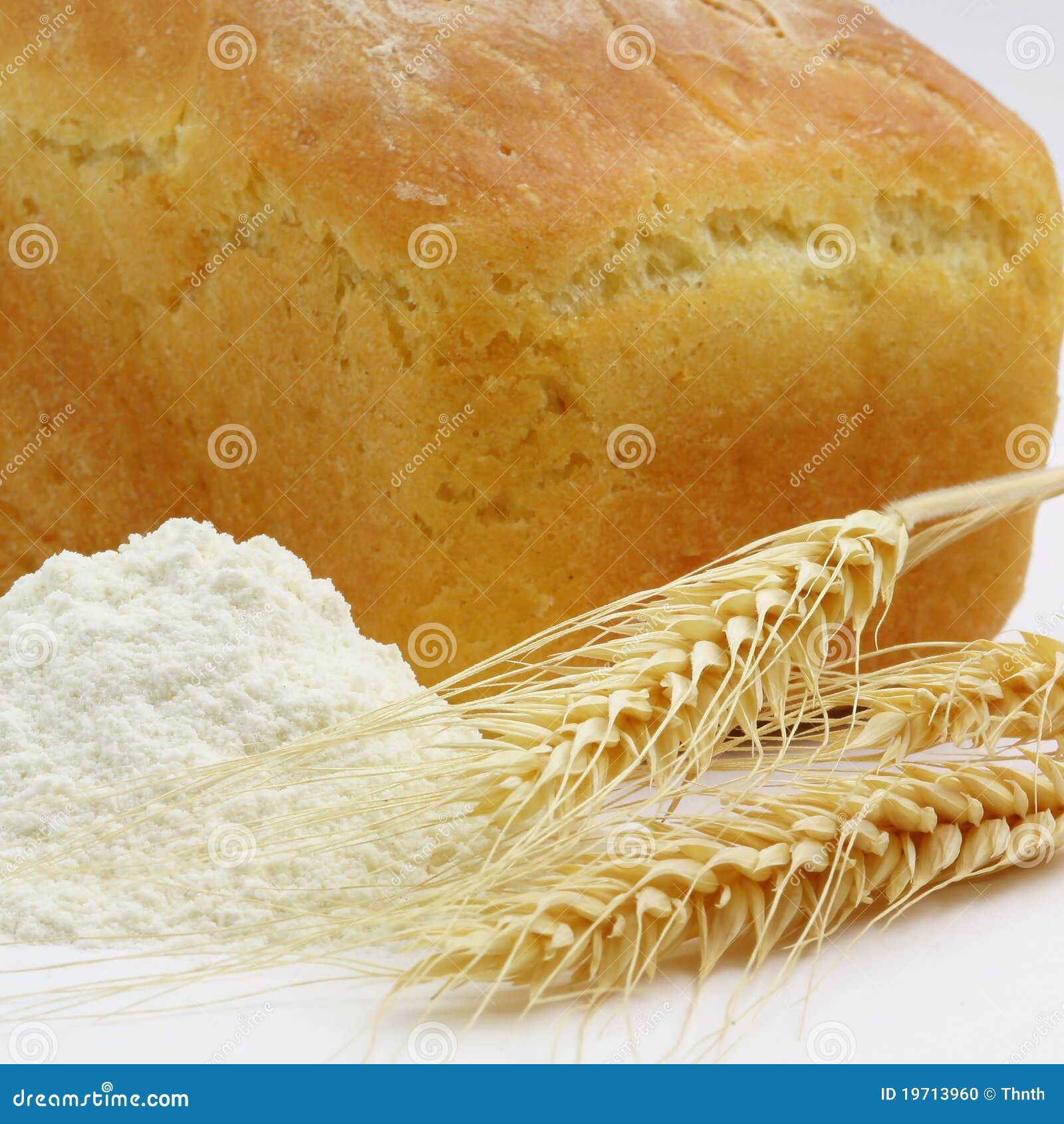 White Bread and Spikes of Wheat and Wheat Flour Stock Photo Image of