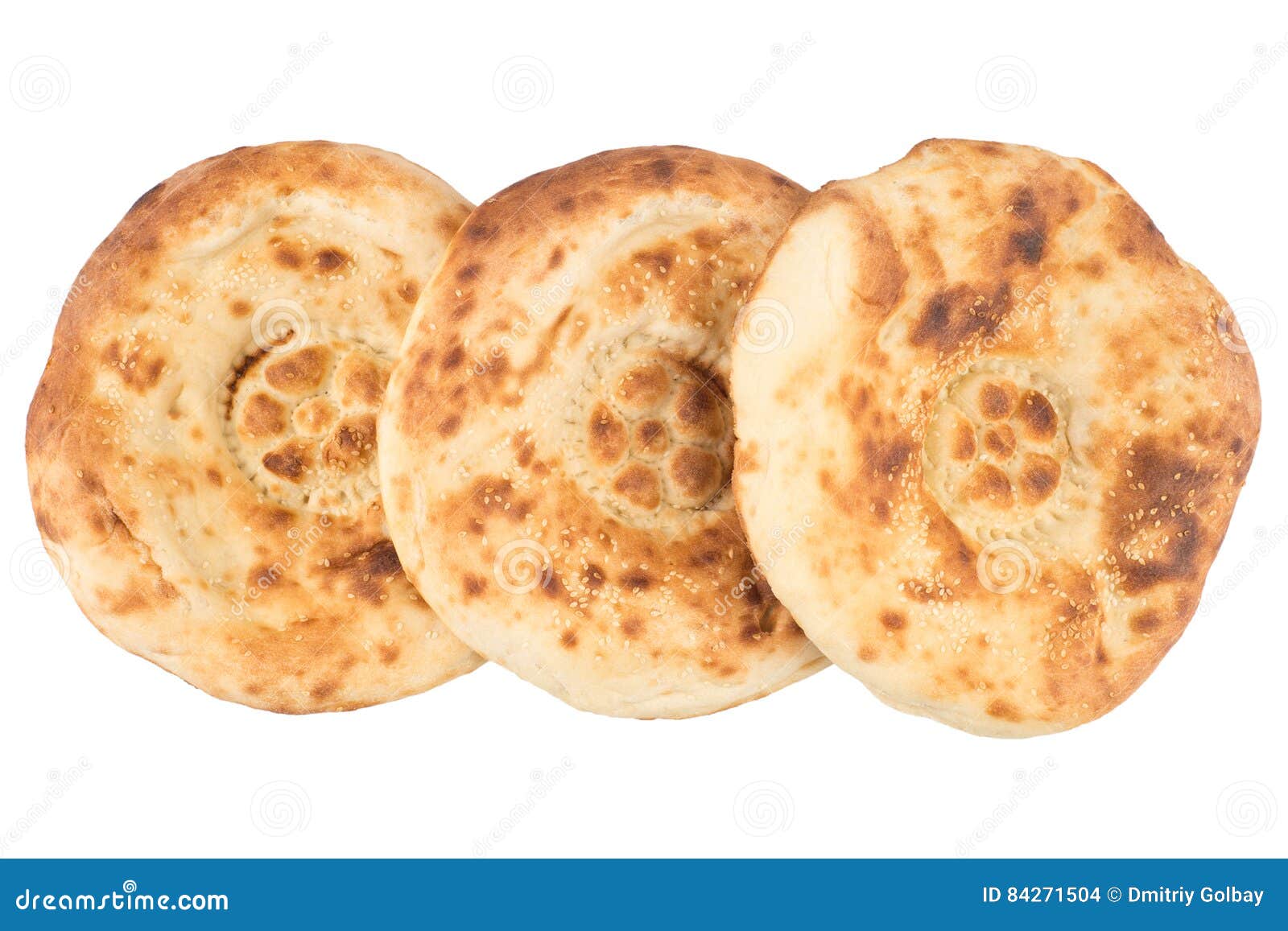 White Bread. The Uzbek Flat Cake On A White Background. Stock Photo