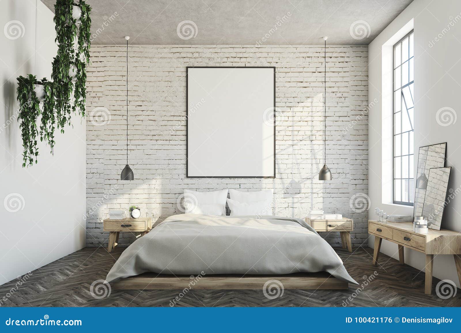 White Brick Bedroom Poster Stock Illustration Illustration Of Interior Banner 100421176