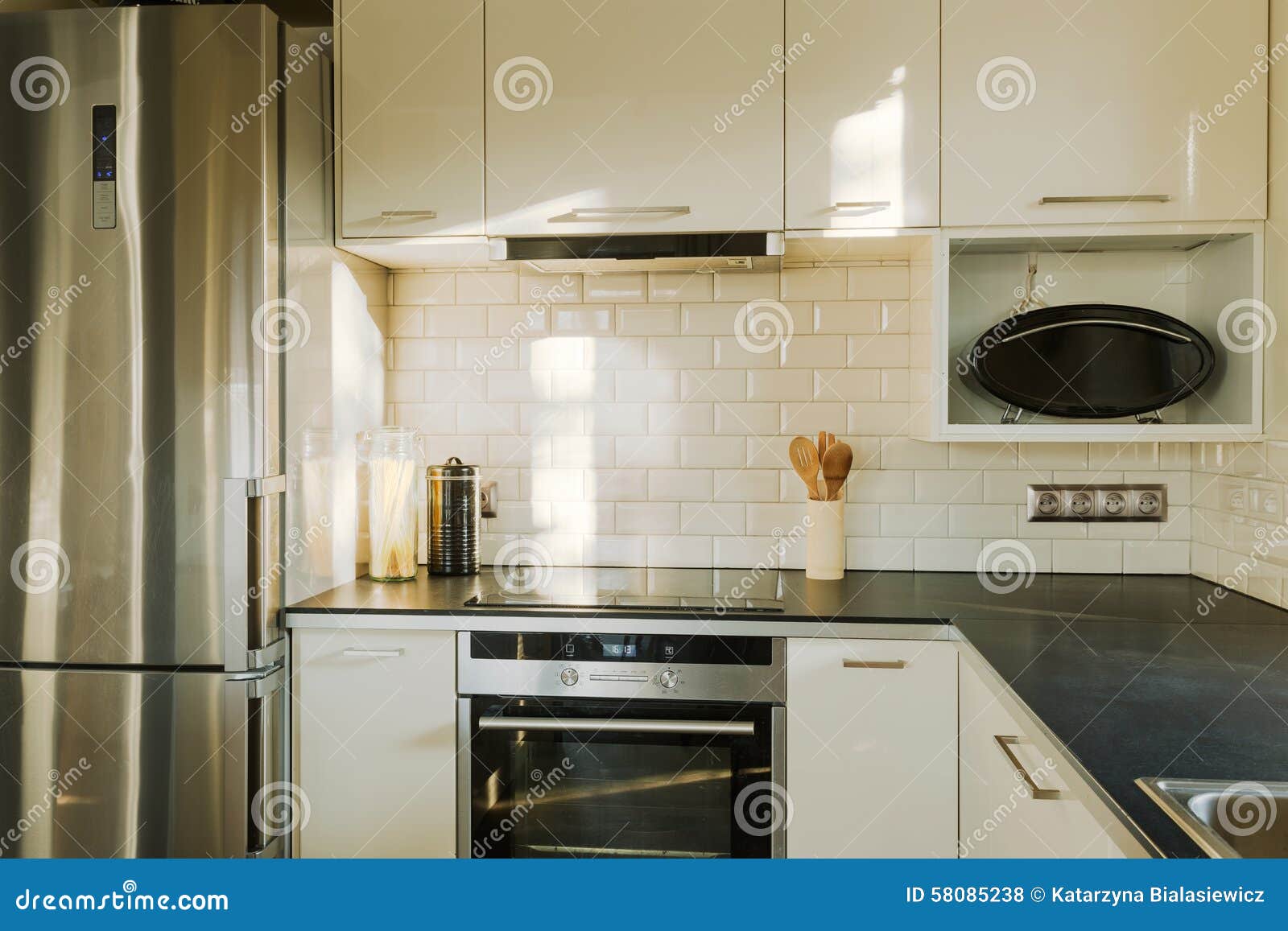 White Brick in Contemporary Kitchen Stock Photo Image of countertop