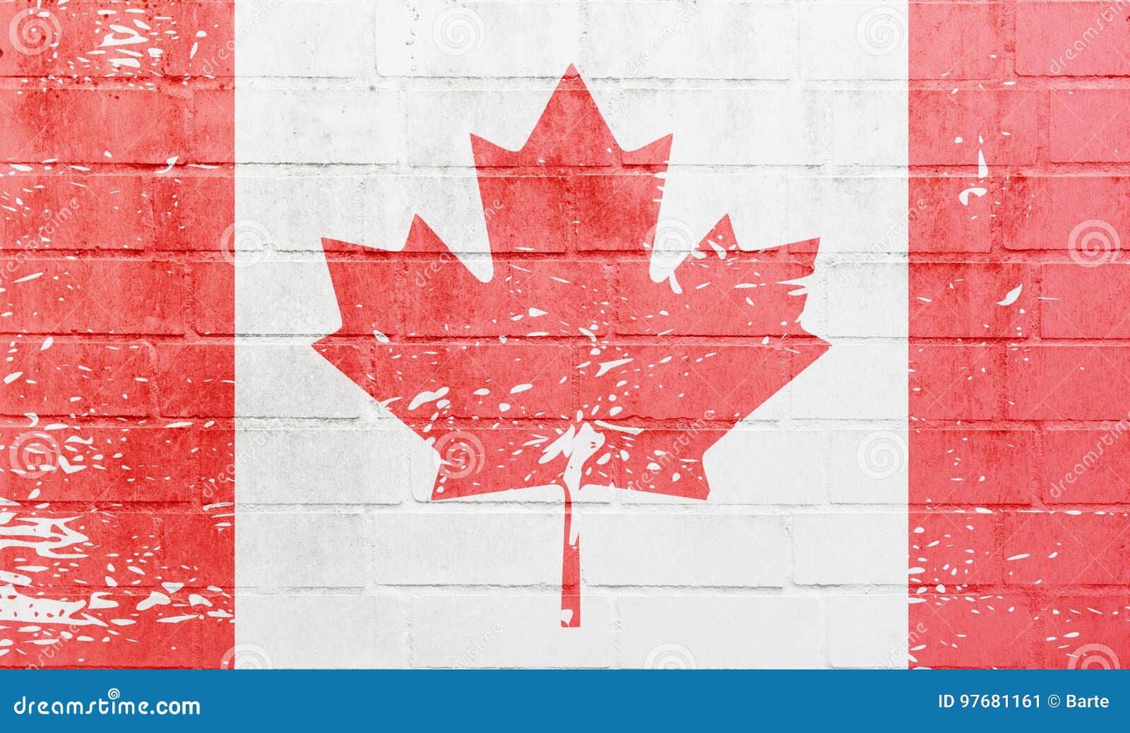 White Brick Wall with Canadian Flag Stock Image Image of cement