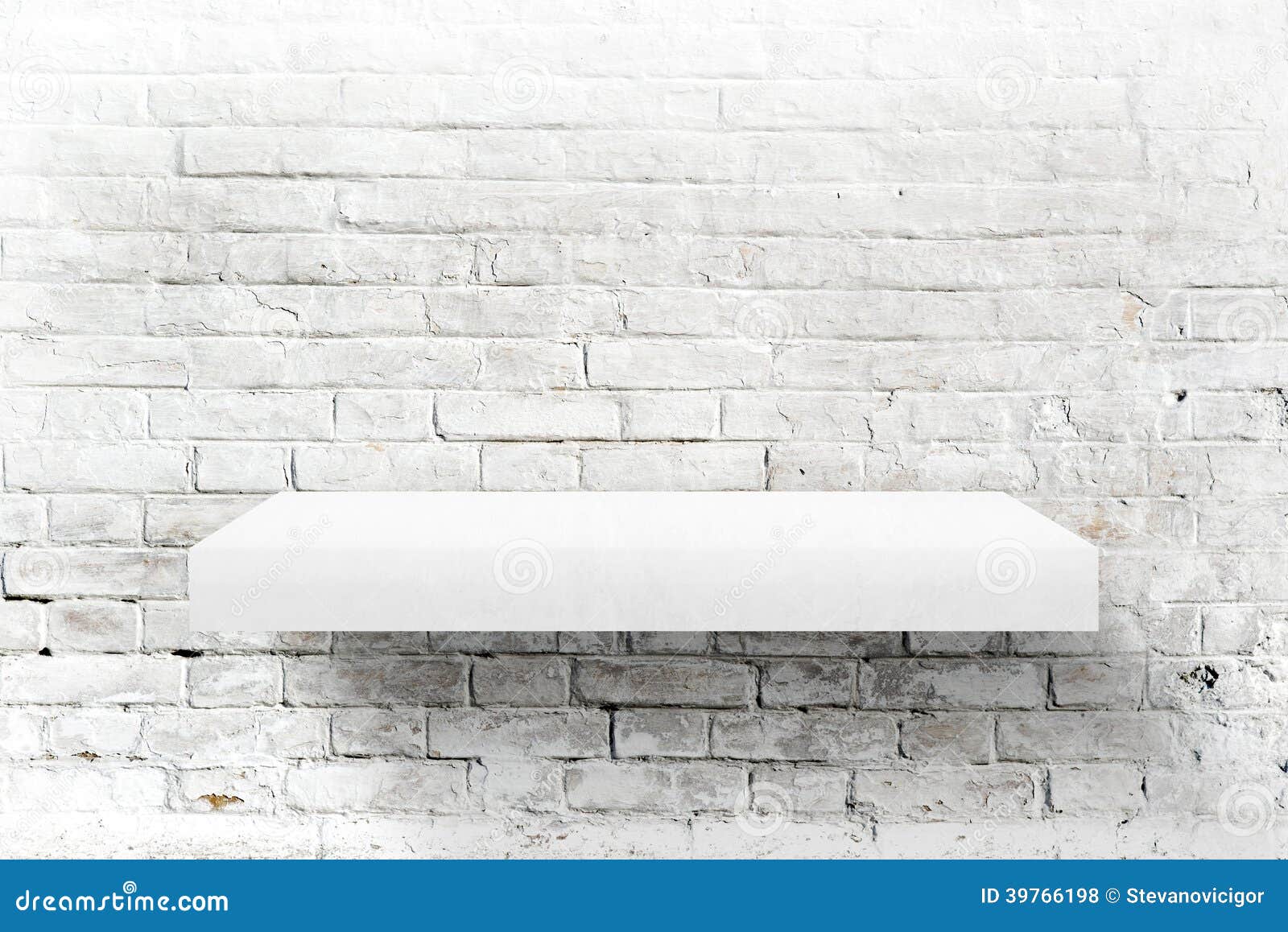 White brick wall and shelf stock photo. Image of storage 39766198