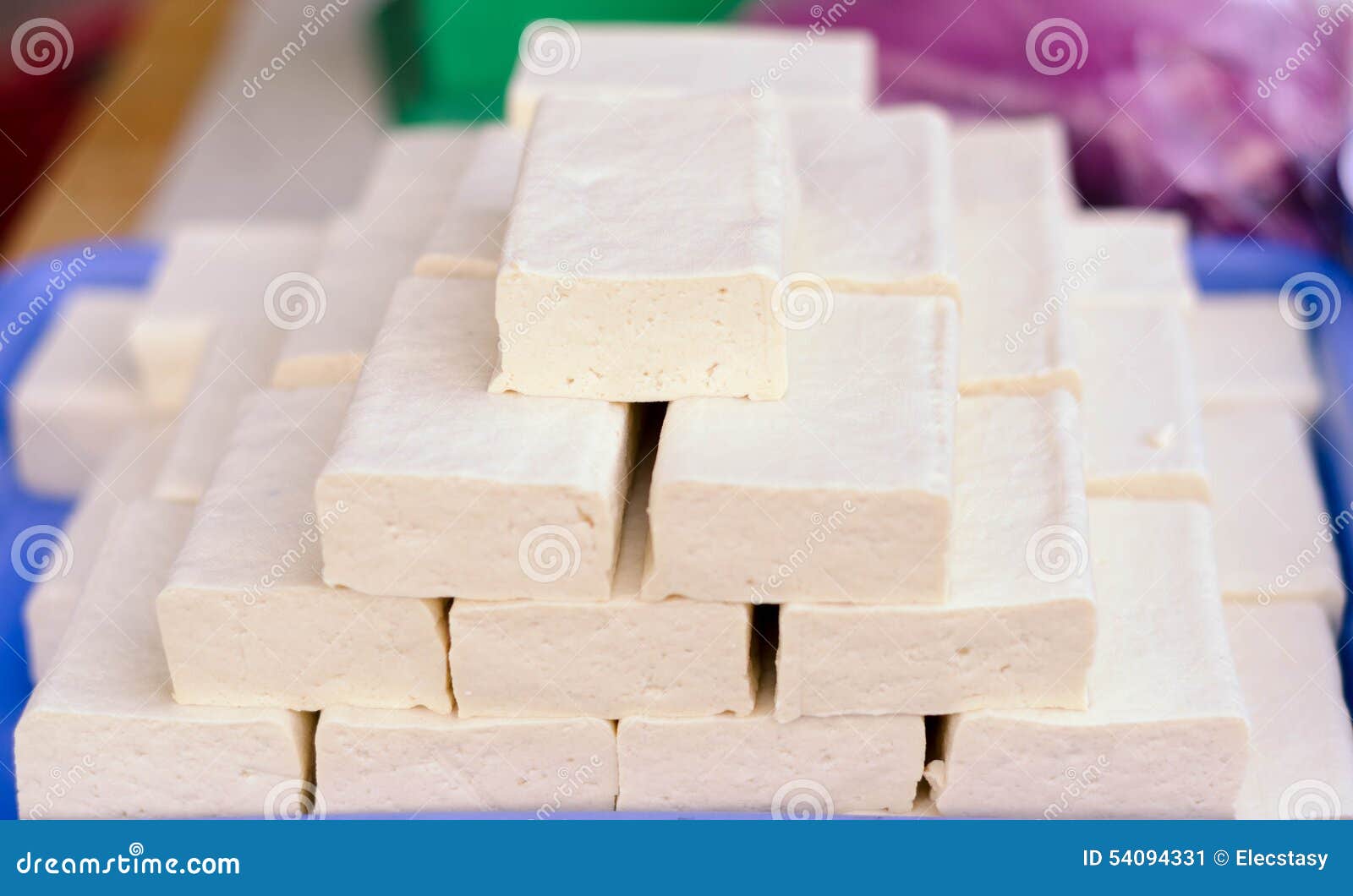 White Bricks of Fresh Tofu on Asian Market Stock Image Image of