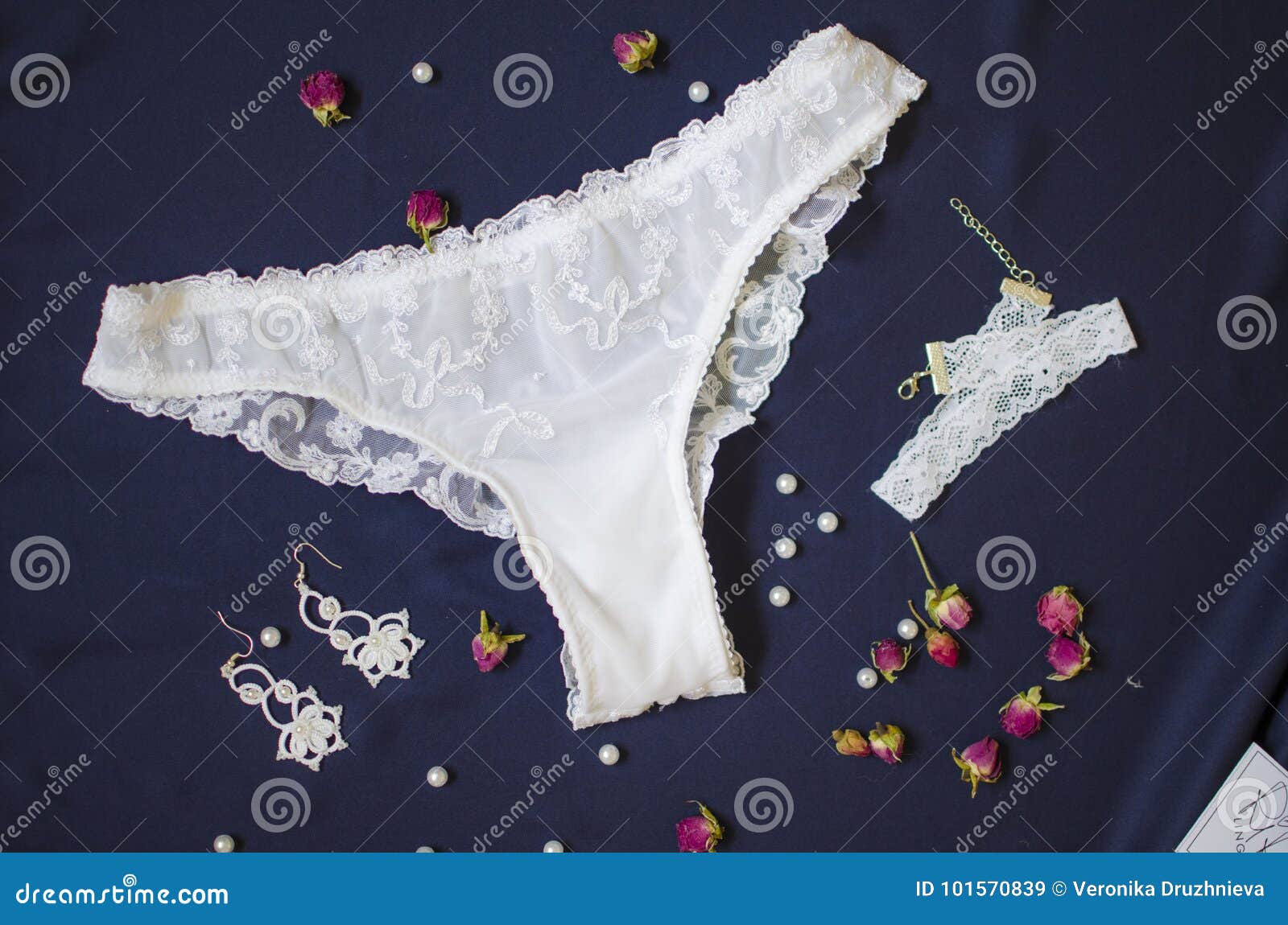 Bridal Christmas Lace Lingerie Set. White Bra and Panties Set on