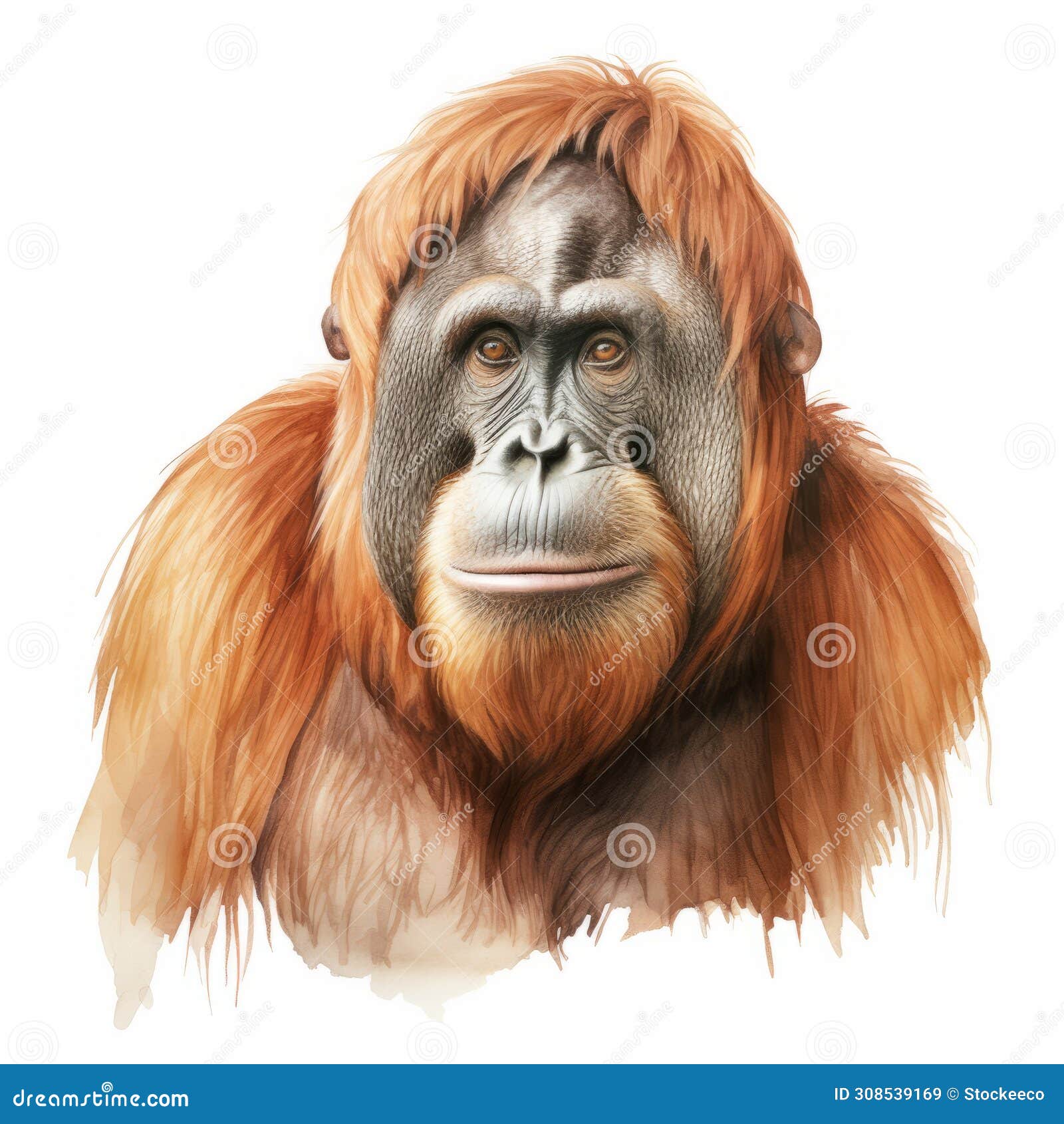 orangutan portrait watercolor  in zbrush style