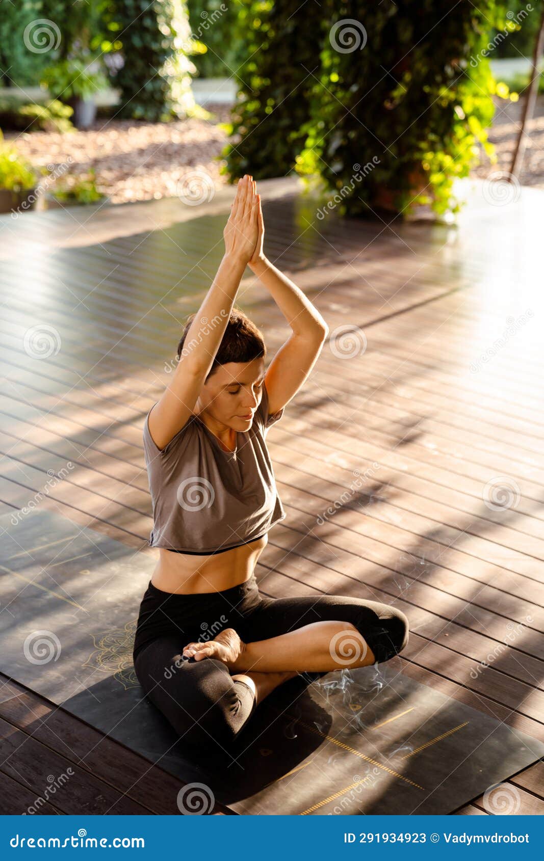 White Brunette Woman Doing Exercise During Yoga Practice Outdoors Stock Image Image Of Plant 1239