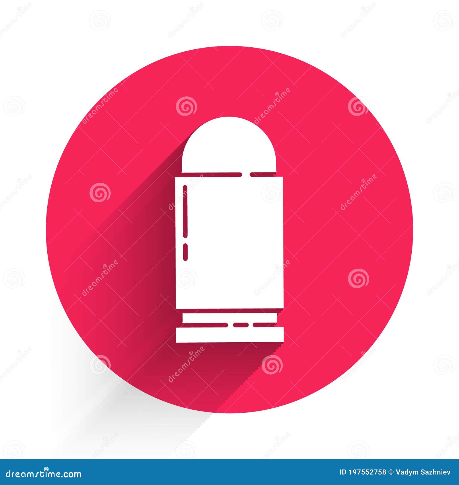 white bullet icon  with long shadow. red circle button. 