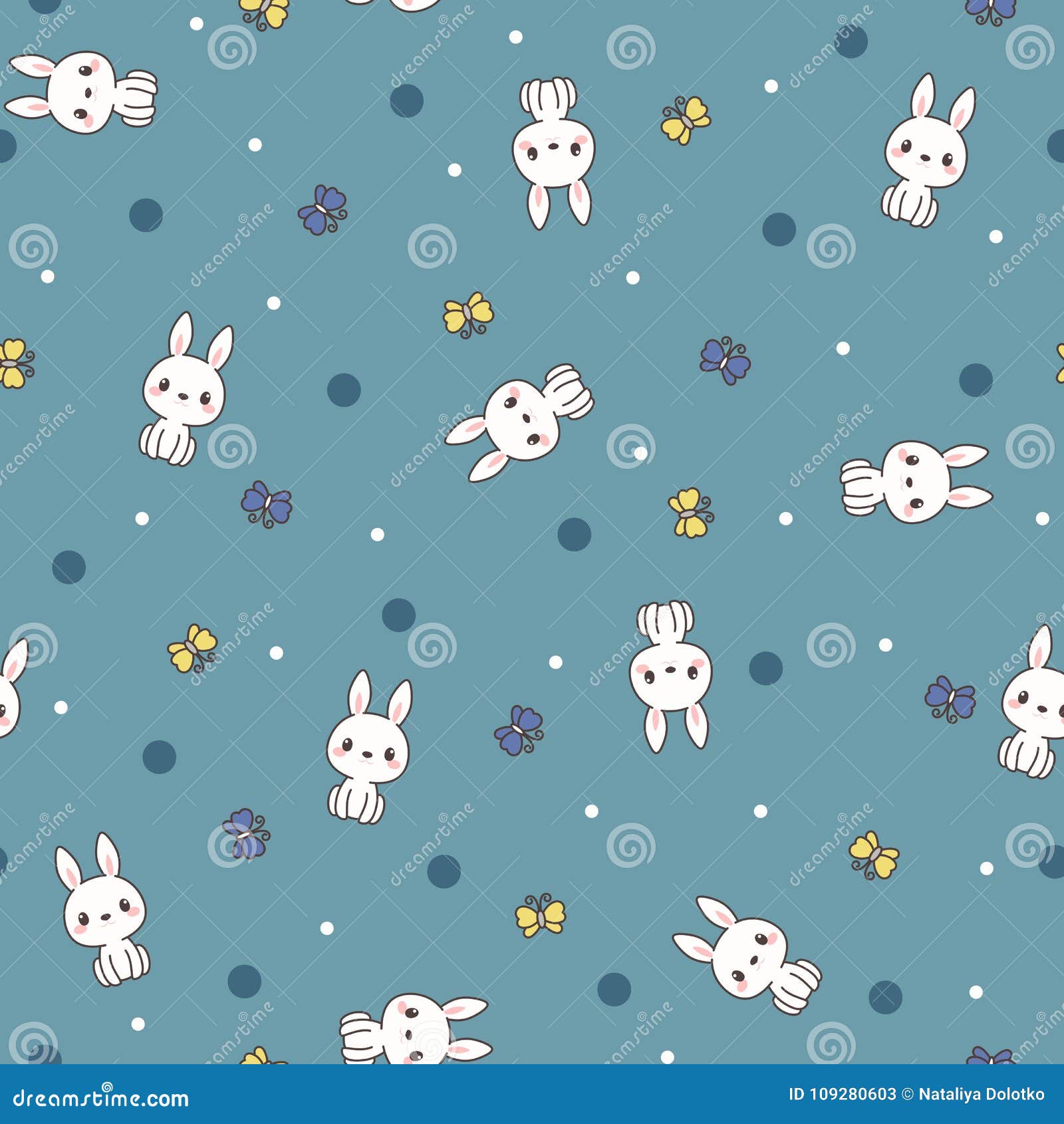 White Bunny/rabbit and Butterfly Vector Seamless Pattern Stock Vector ...