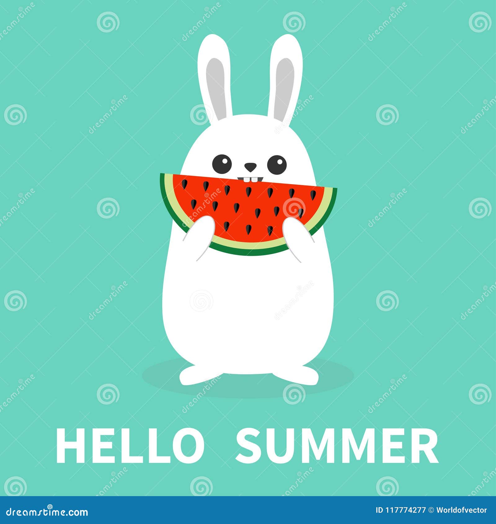 White Bunny Rabbit Holding Eating Watermelon Slise. Funny Head Face. Big  Ears. Cute Kawaii Cartoon Character. Hello Summer Stock Vector -  Illustration of melon, card: 117774277