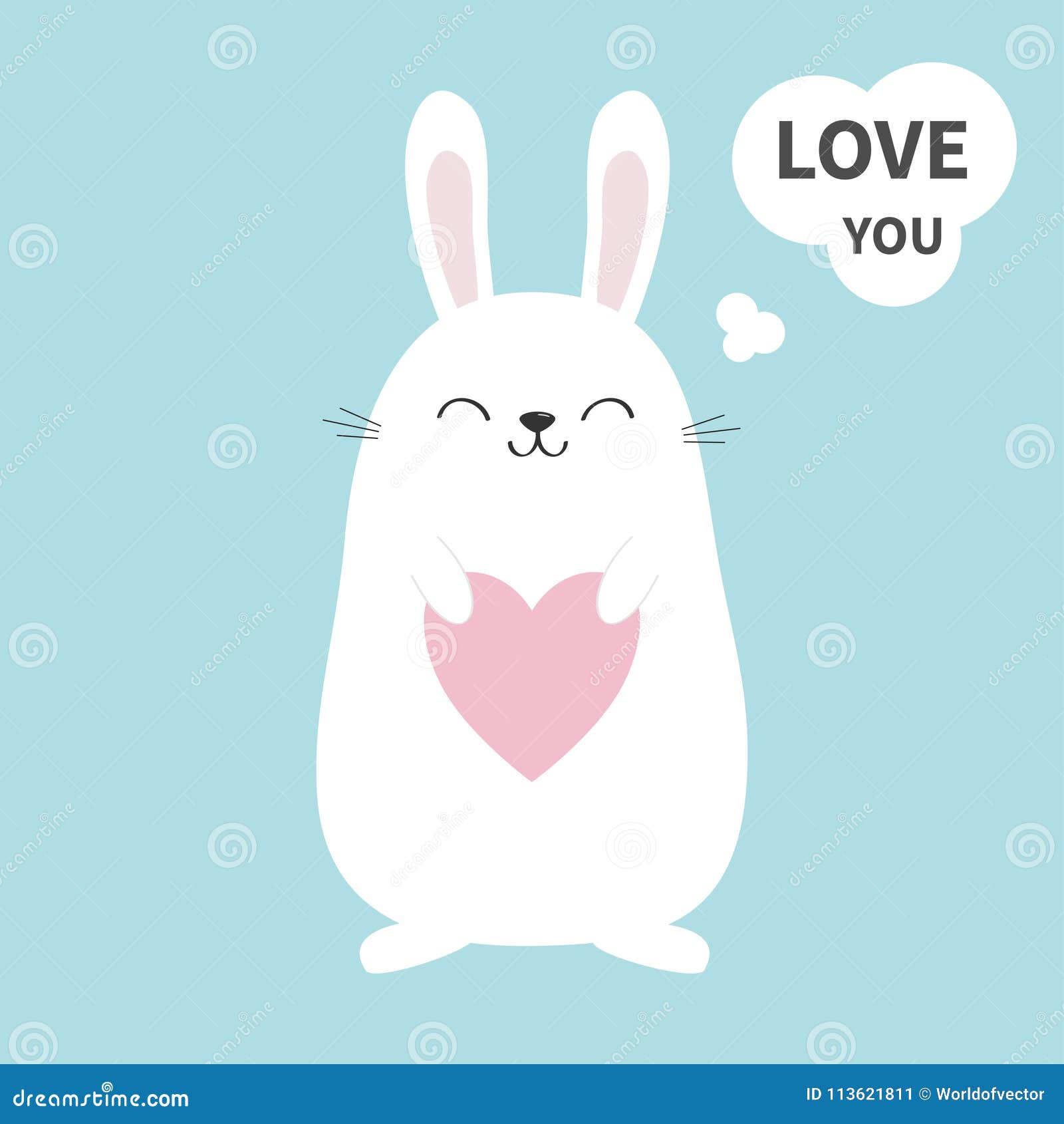 White Bunny Rabbit Holding Heart. Talking Thinking Bubble. Love ...