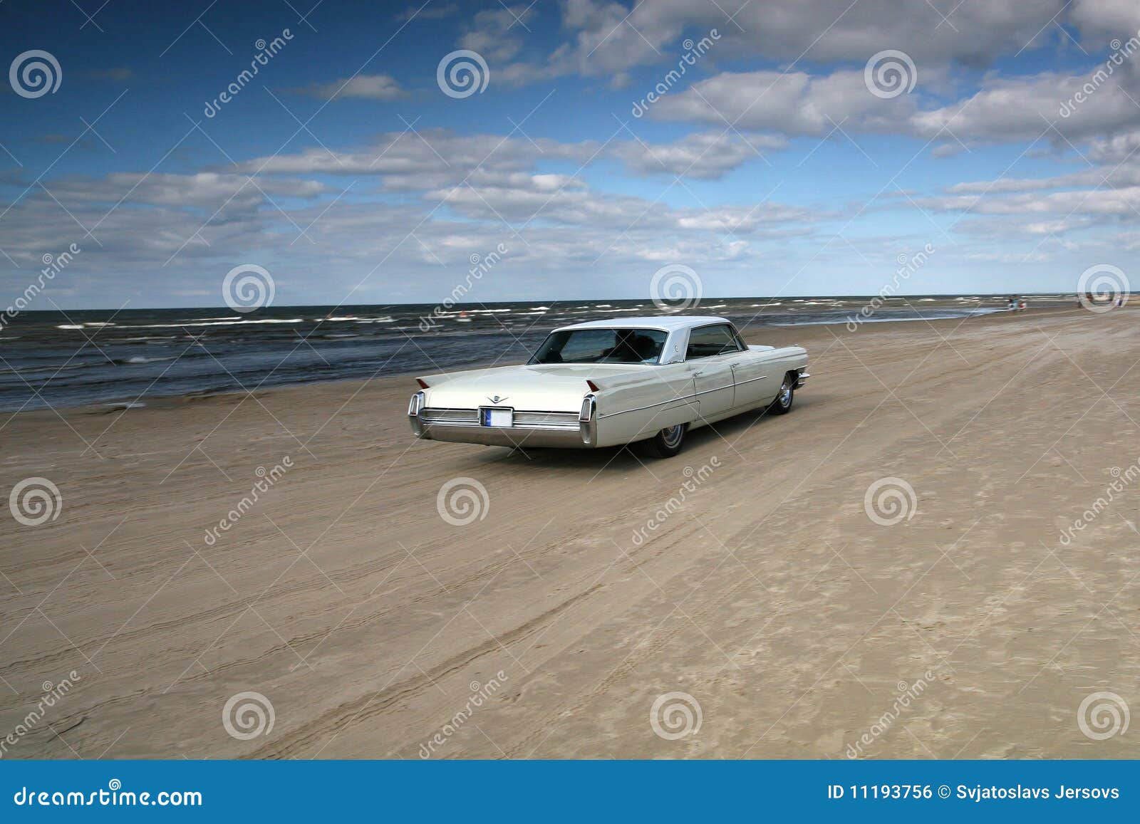 White cadillac on a beach stock photo. Image of front 11193756