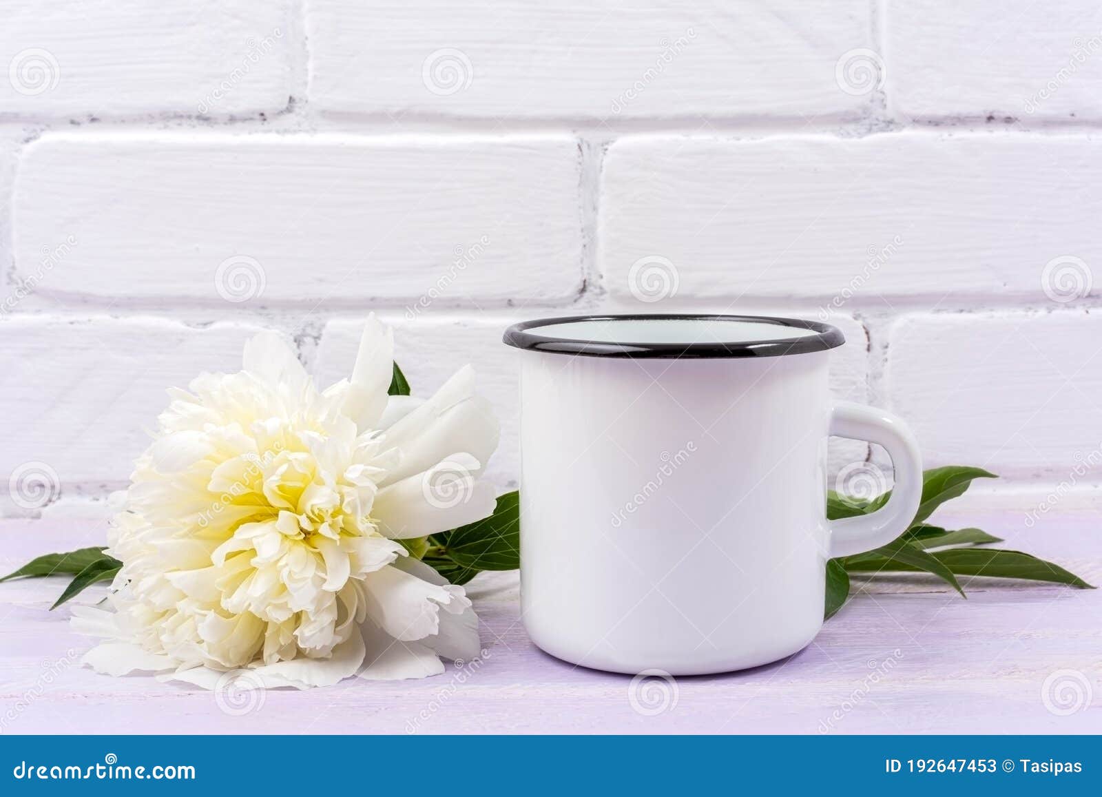 Download White Campfire Enamel Mug Mockup With Cream Peony Stock ...