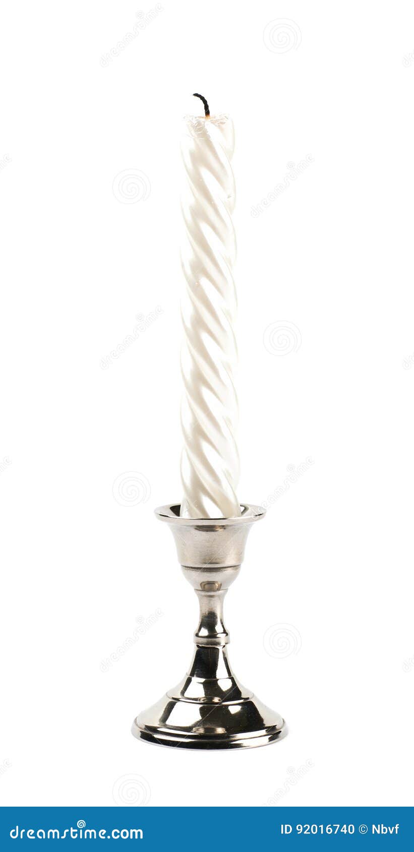White Candle In A Candlestick Isolated Stock Photo Image of pewter