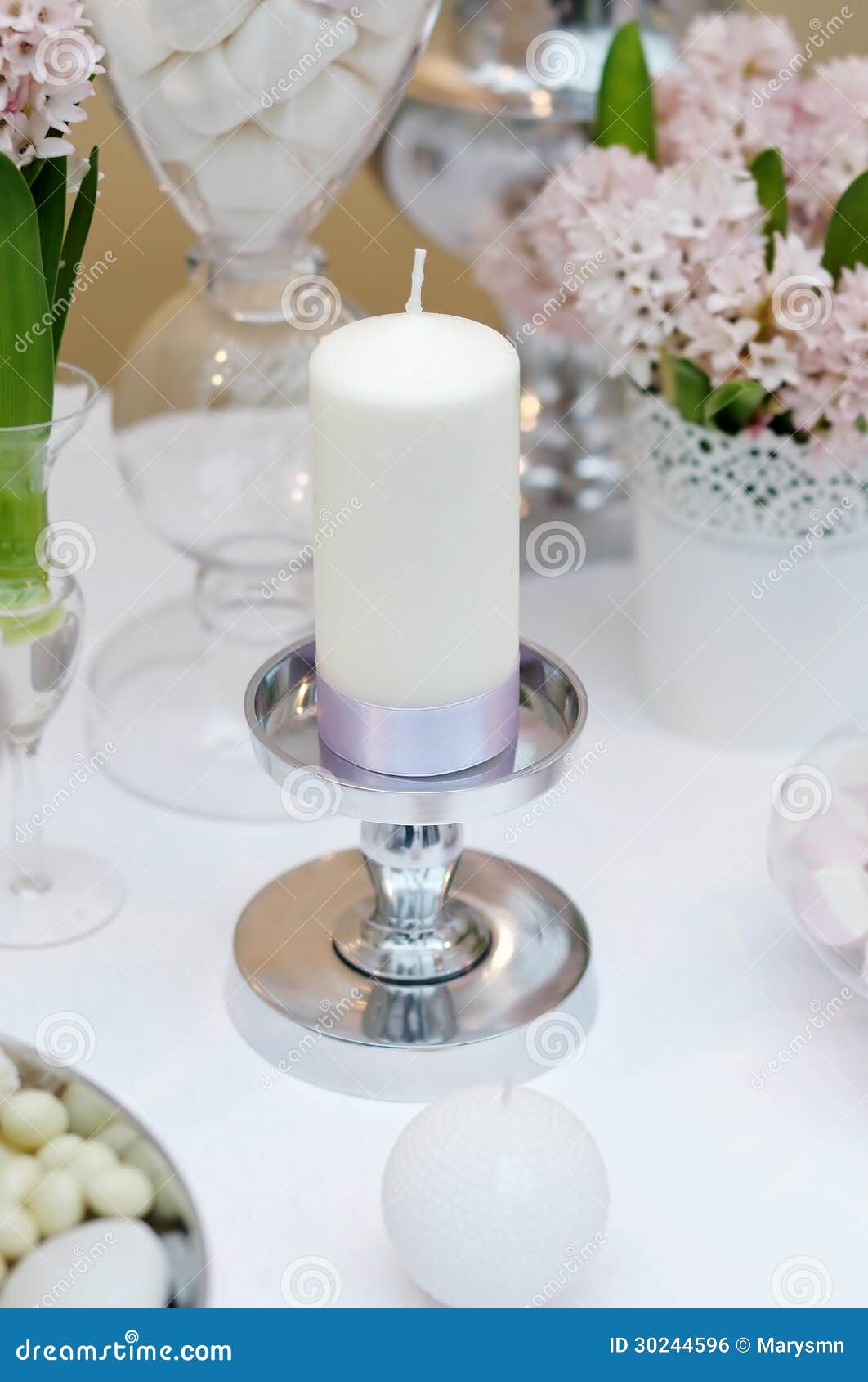 White Candle with Silk Ribbon Stock Photo Image of cake, party 30244596