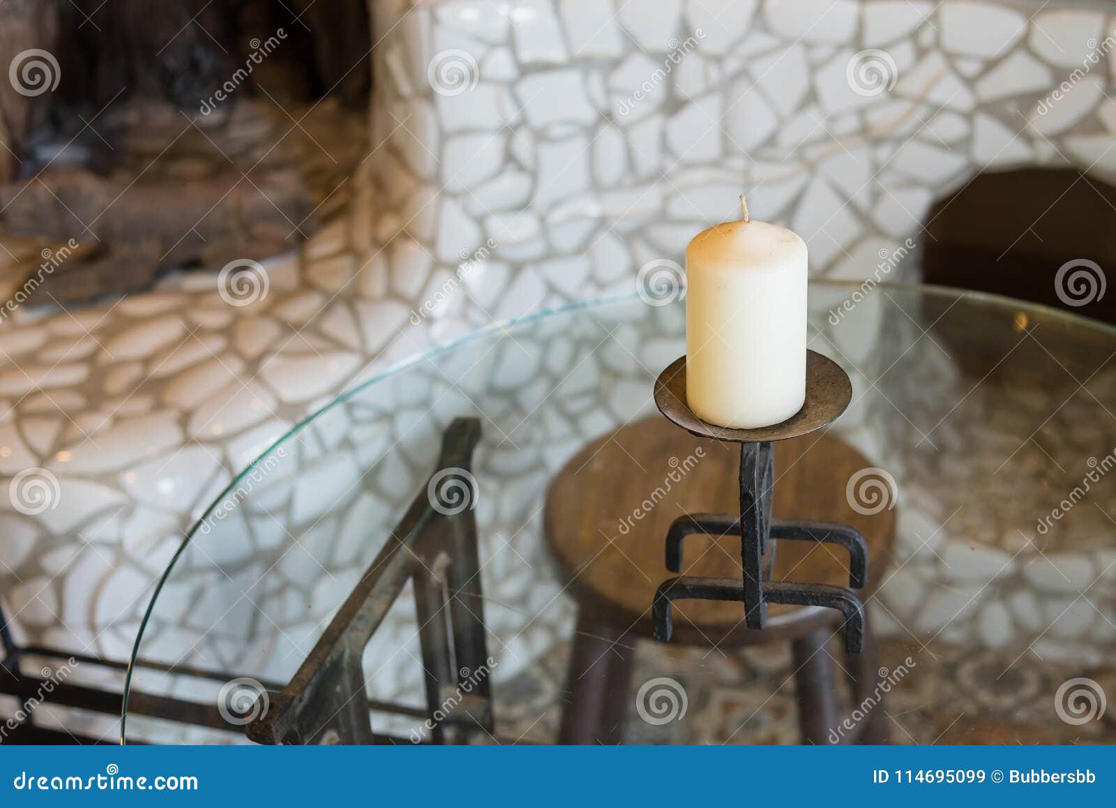 White Candles on Glass Table. Stock Image Image of candlelight