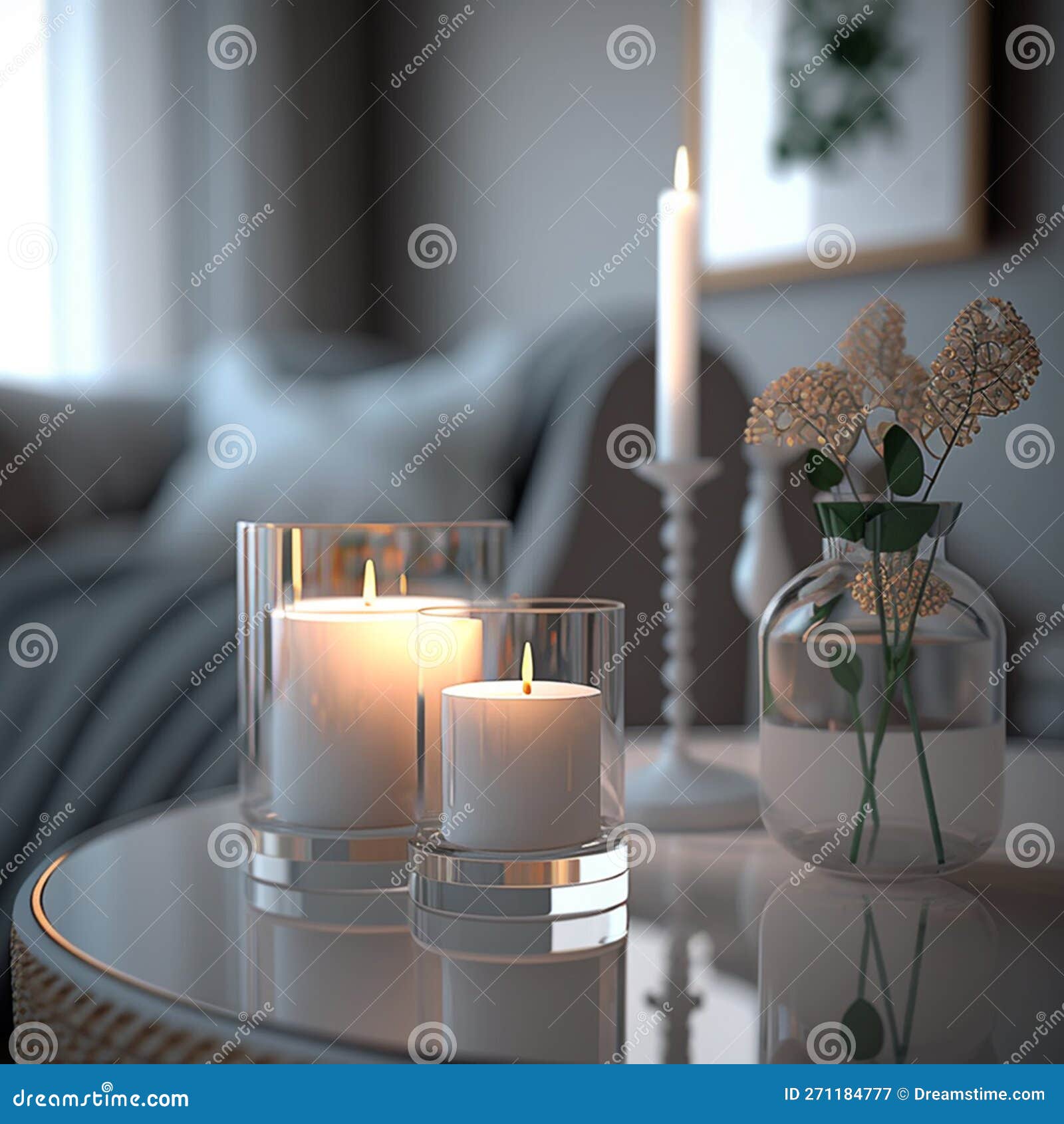 White Candles in a Home Interior with a Relaxing Atmosphere Stock ...