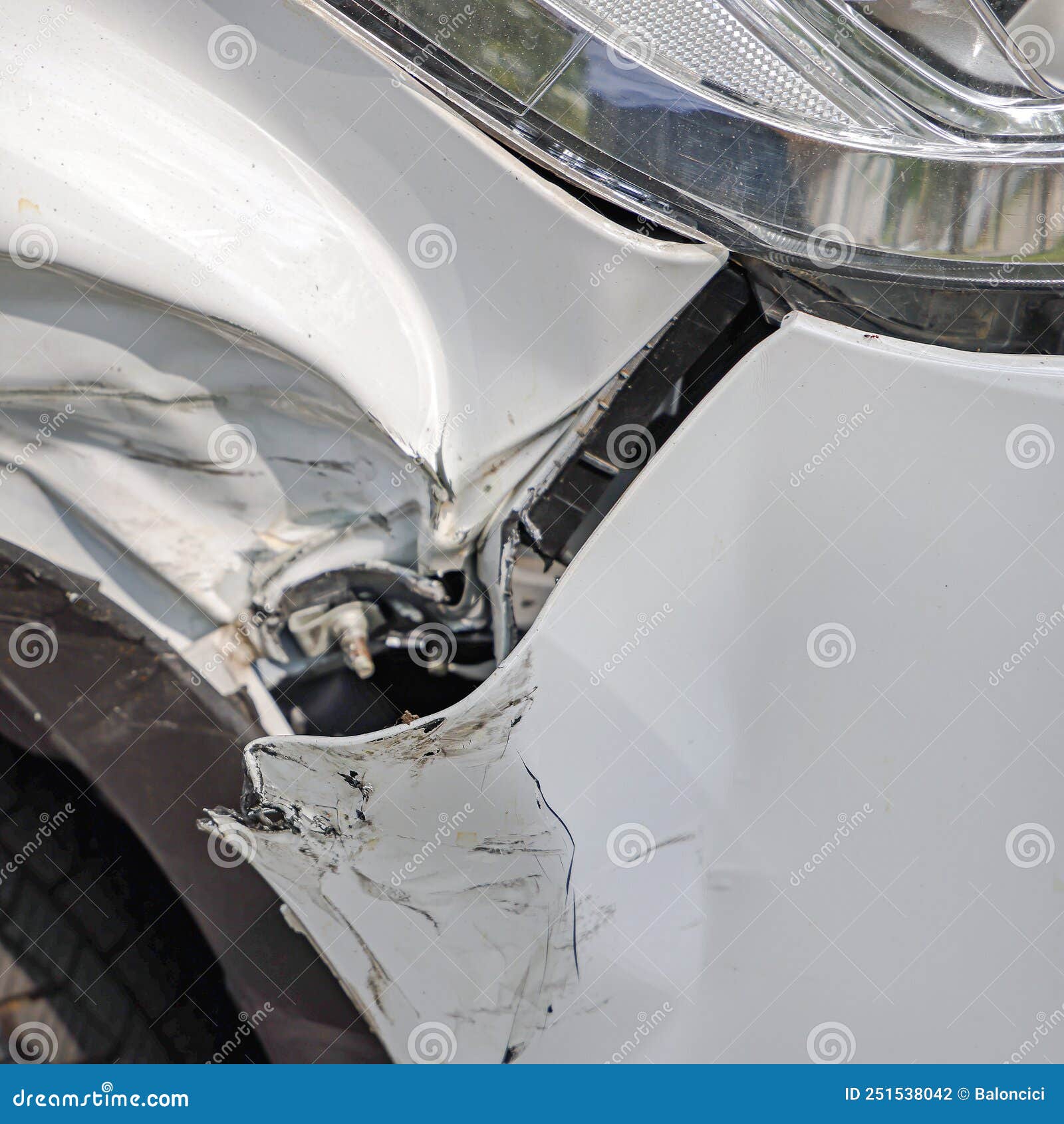 White Car Bumper Damage stock photo. Image of dent, wing 251538042