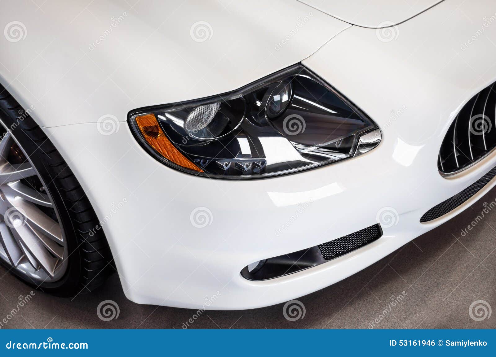 White car headlights stock photo. Image of grille, shiny 53161946
