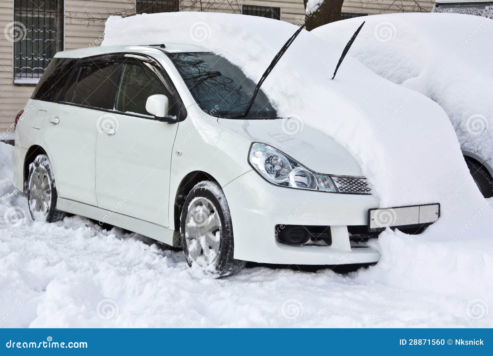 White Car is Under the Snow Stock Photo Image of snow, parking 28871560