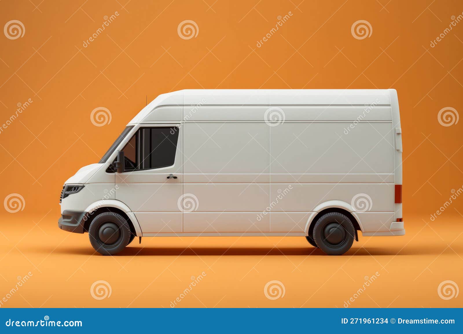 White Cargo Van. Isolated on Solid Color Studio Background. Side View