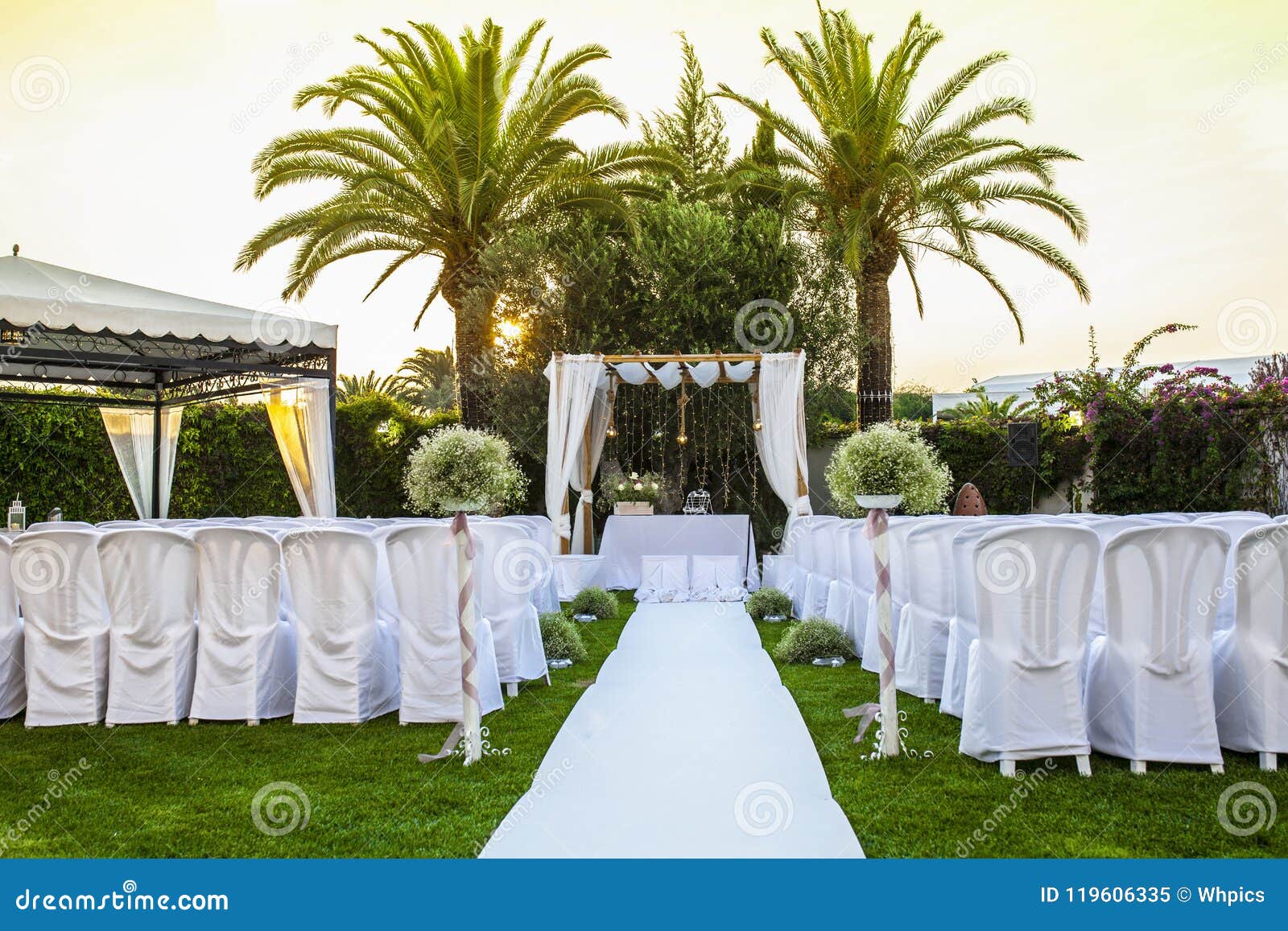 White Carpet and Chairs for an Outdoor Wedding Stock Image Image of