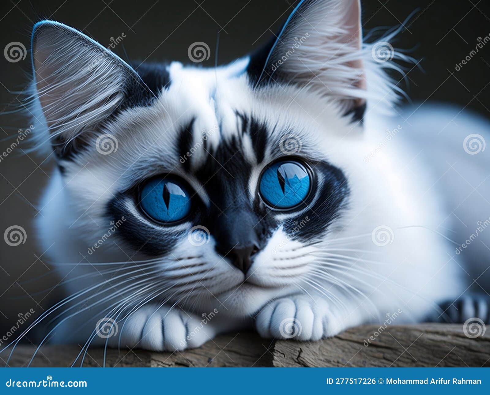 White Cat with Blue Eyes, Ai Generated Stock Illustration