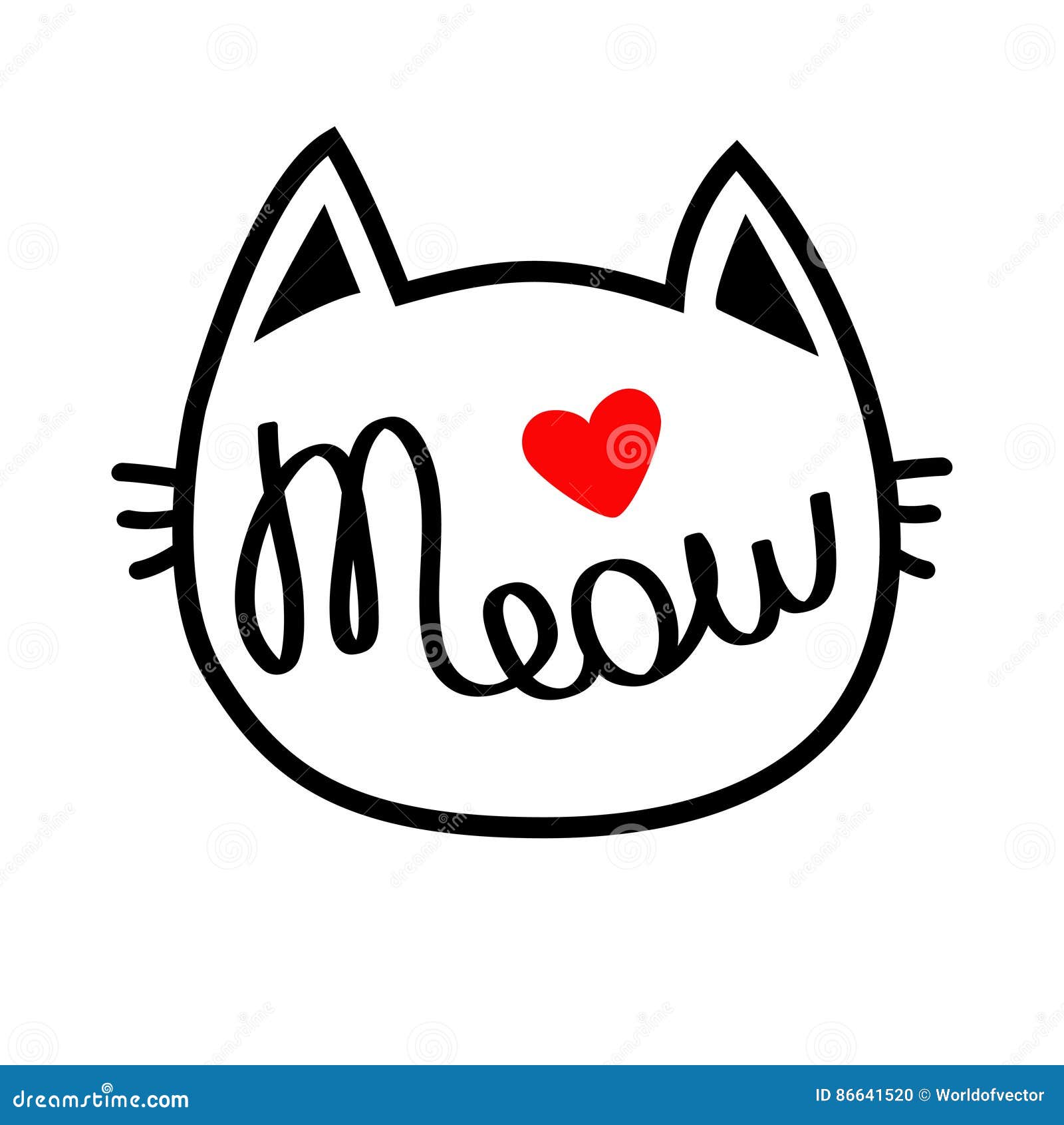 Doodle Love Cats Kitten Head Silhouette Stock Vector (Royalty Free