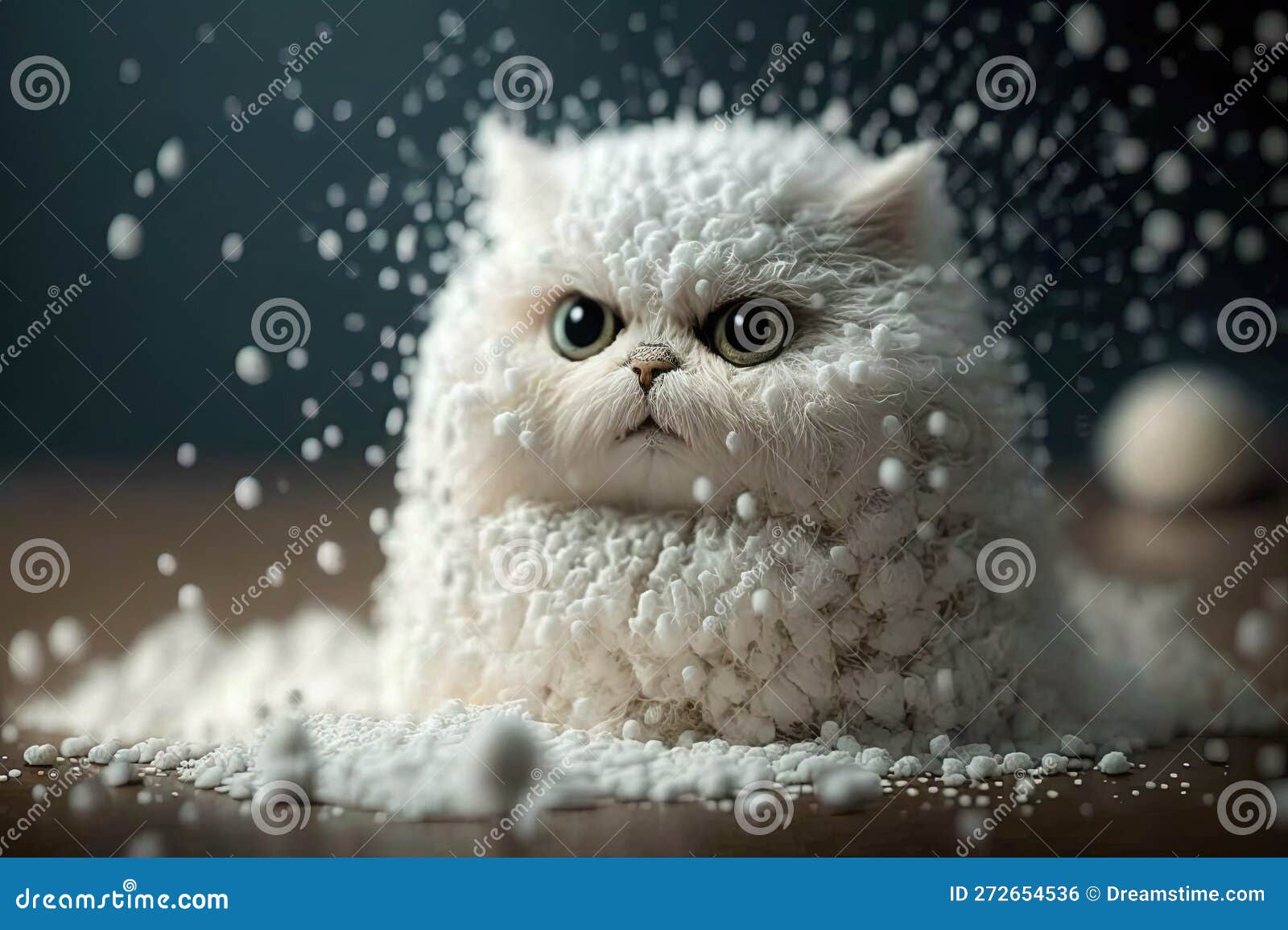 White Cat Made of Flurry Coconut Flakes Illustration Generative Ai