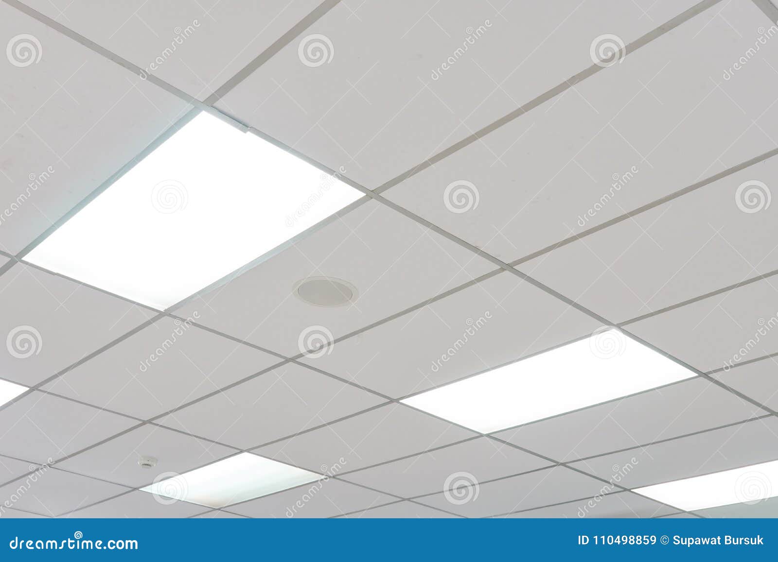 white ceiling with neon light bulbs in uprisen view.as background interior decoration concept with copy space