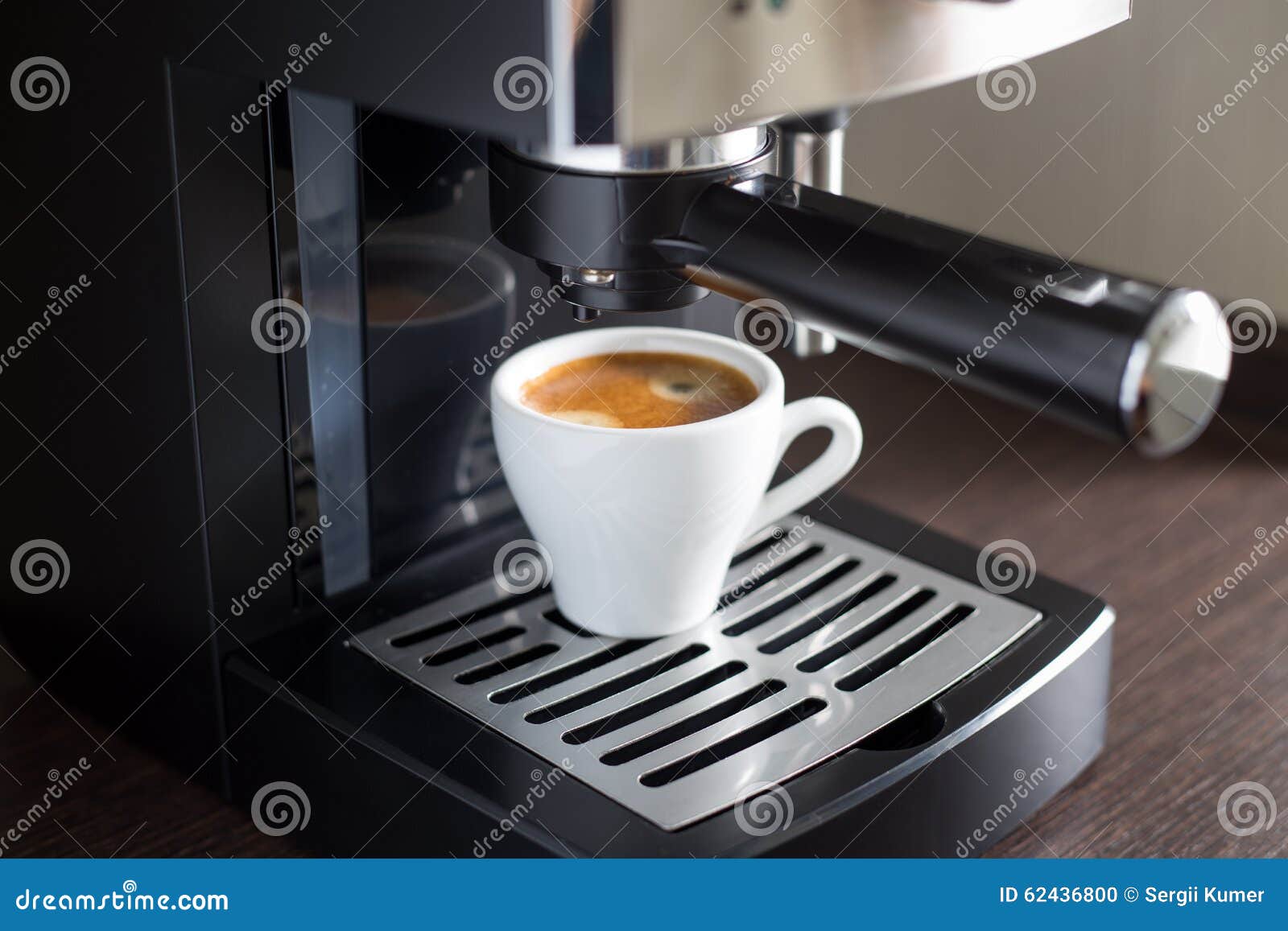 White Ceramic Cup of Espresso with Coffee Machine Stock Photo Image