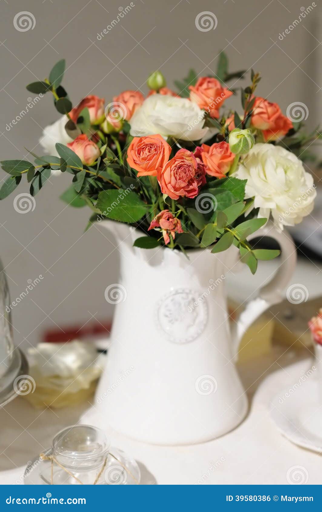 White Ceramic Jug Full of Flowers Stock Photo Image of decorate, full