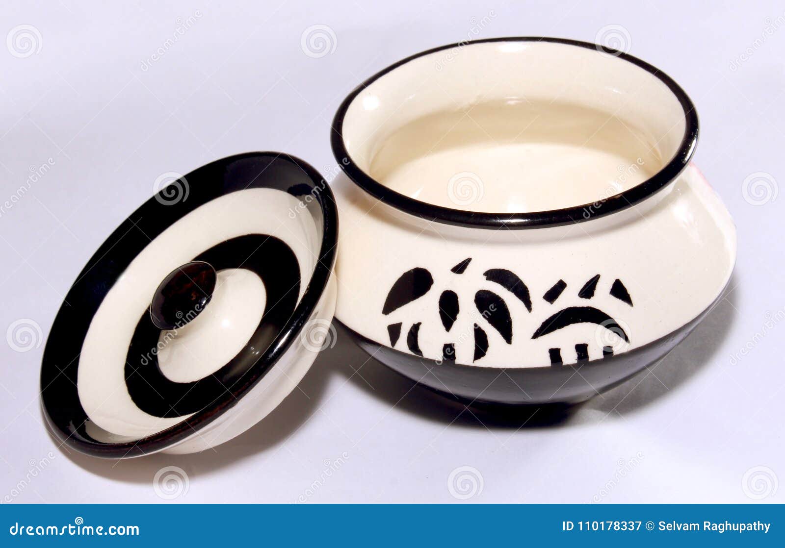 White Ceramic Pot Pan with Stencil Designs. Stock Image Image of