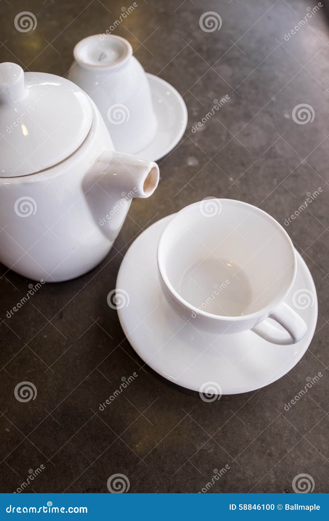 White Ceramic Tea Pot ,cups and Saucers Stock Photo Image of saucer