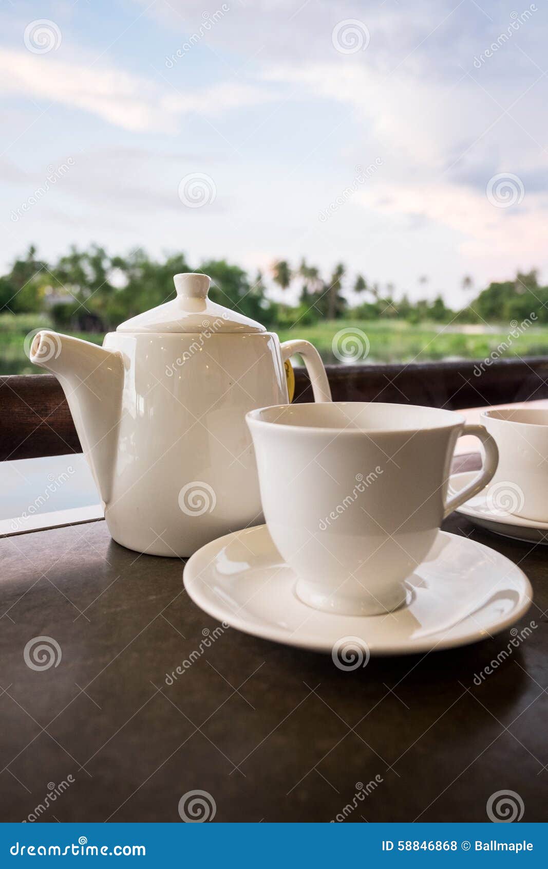White Ceramic Tea Pot ,cups and Saucers Stock Photo Image of drink, ceramic 58846868