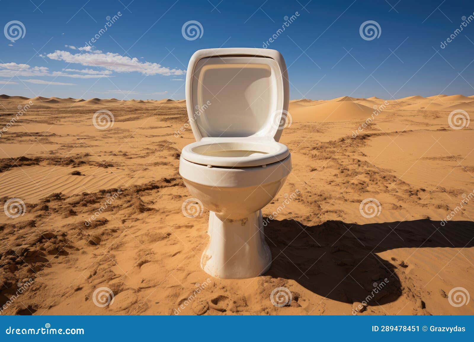 White Ceramic Toilet Bowl at Empty Desert Иллюстрация штока