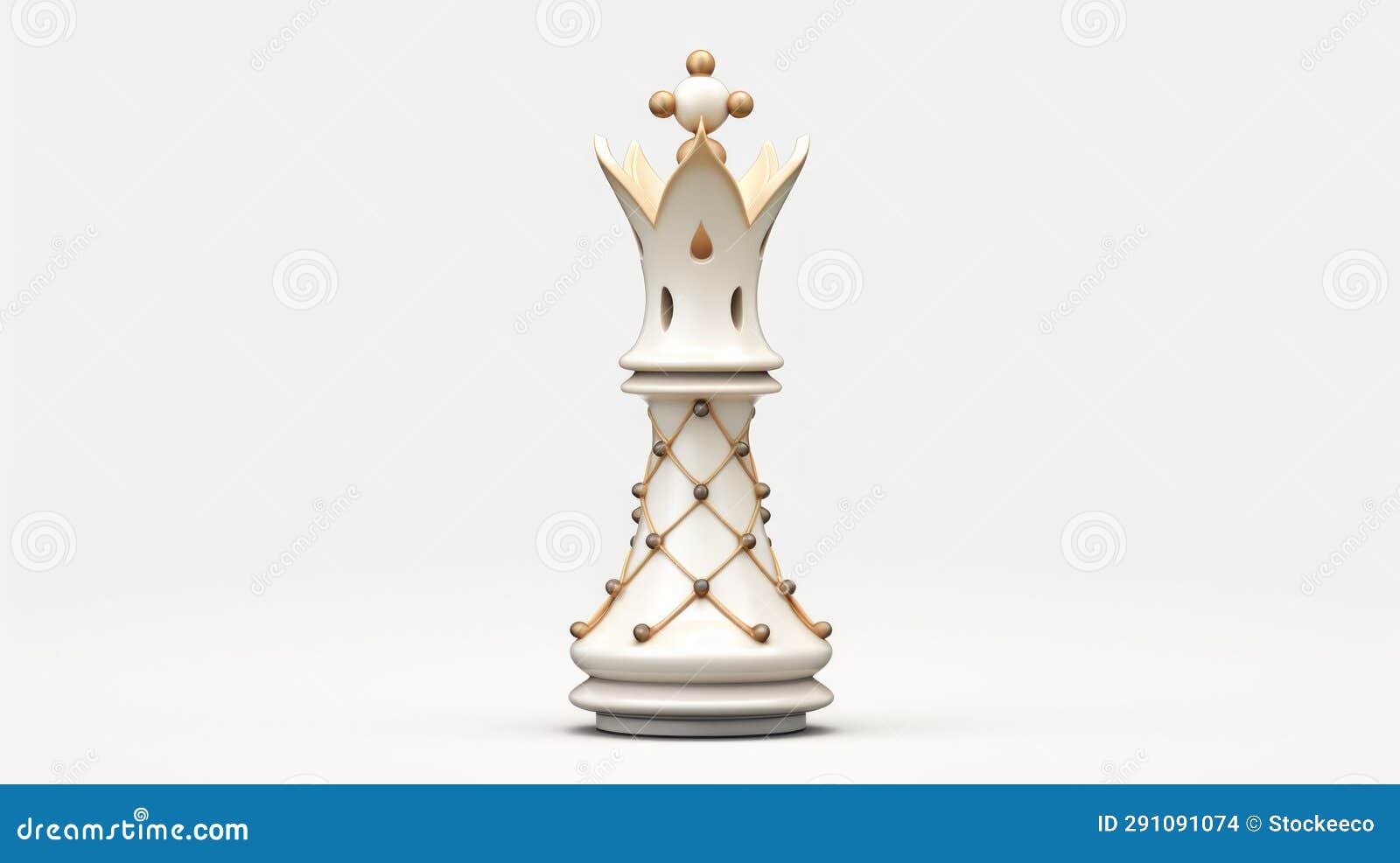 white chess piece with crown: photorealistic renderings and delicate constructions