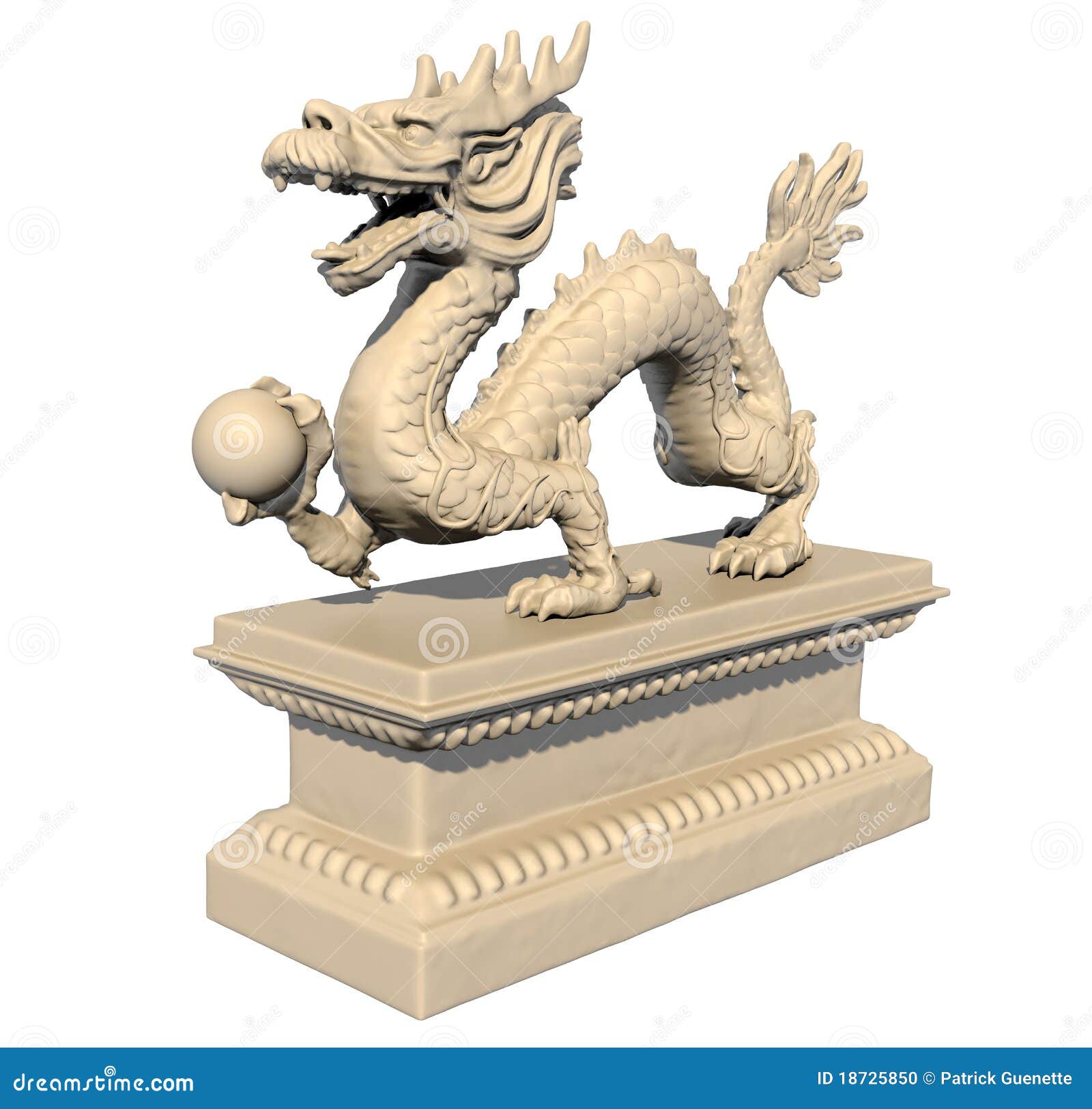 Chinese Statue Of The Dragon Guardian. Foo Dog. Asia. Watercolor. China