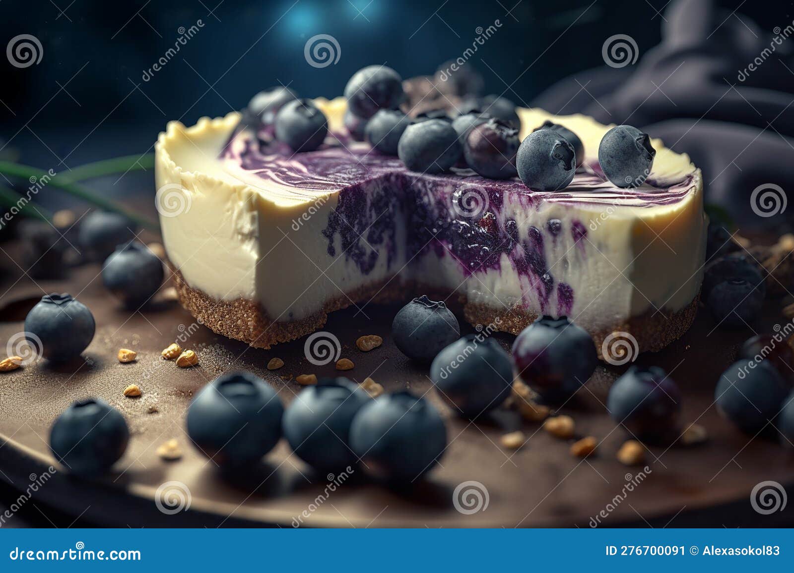 White Chocolate Blueberry Cheesecake Piece Stock Illustration