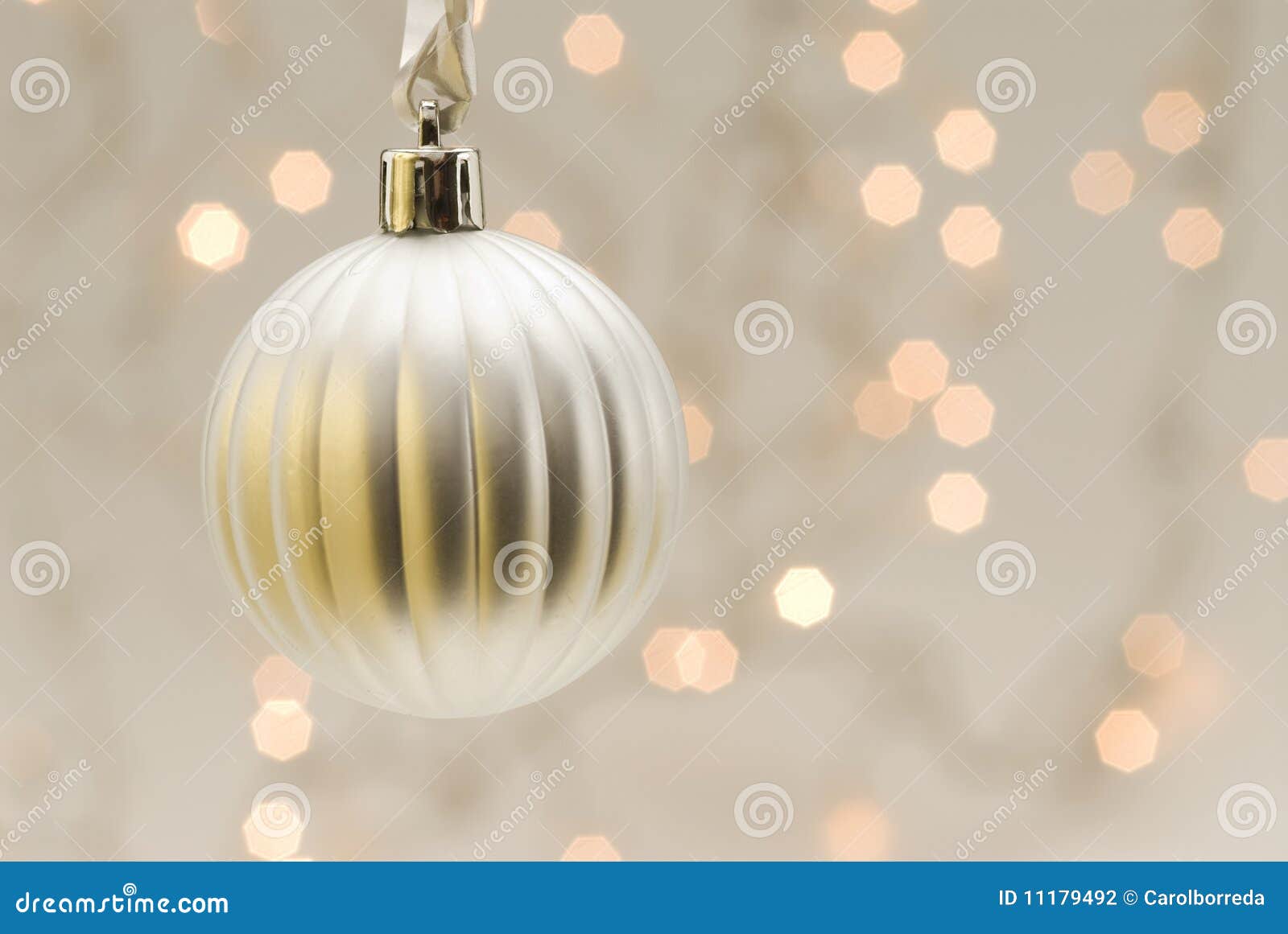 White Christmas Ball with Blurred Lights Stock Photo Image of focus