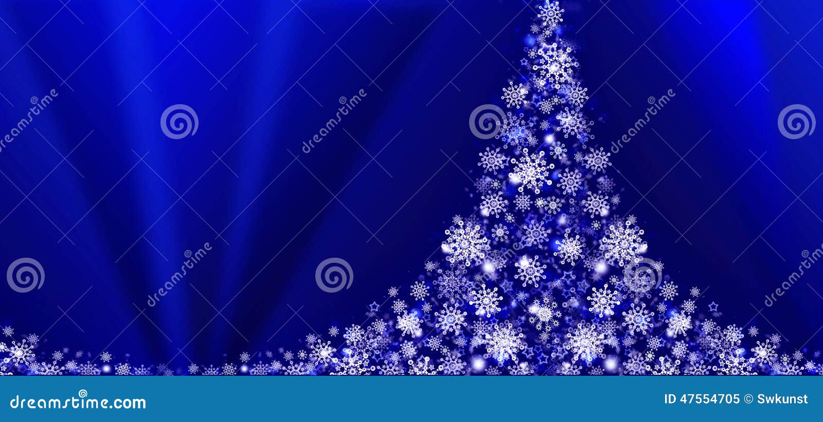 White Christmas Tree on Blue Background. Stock Illustration